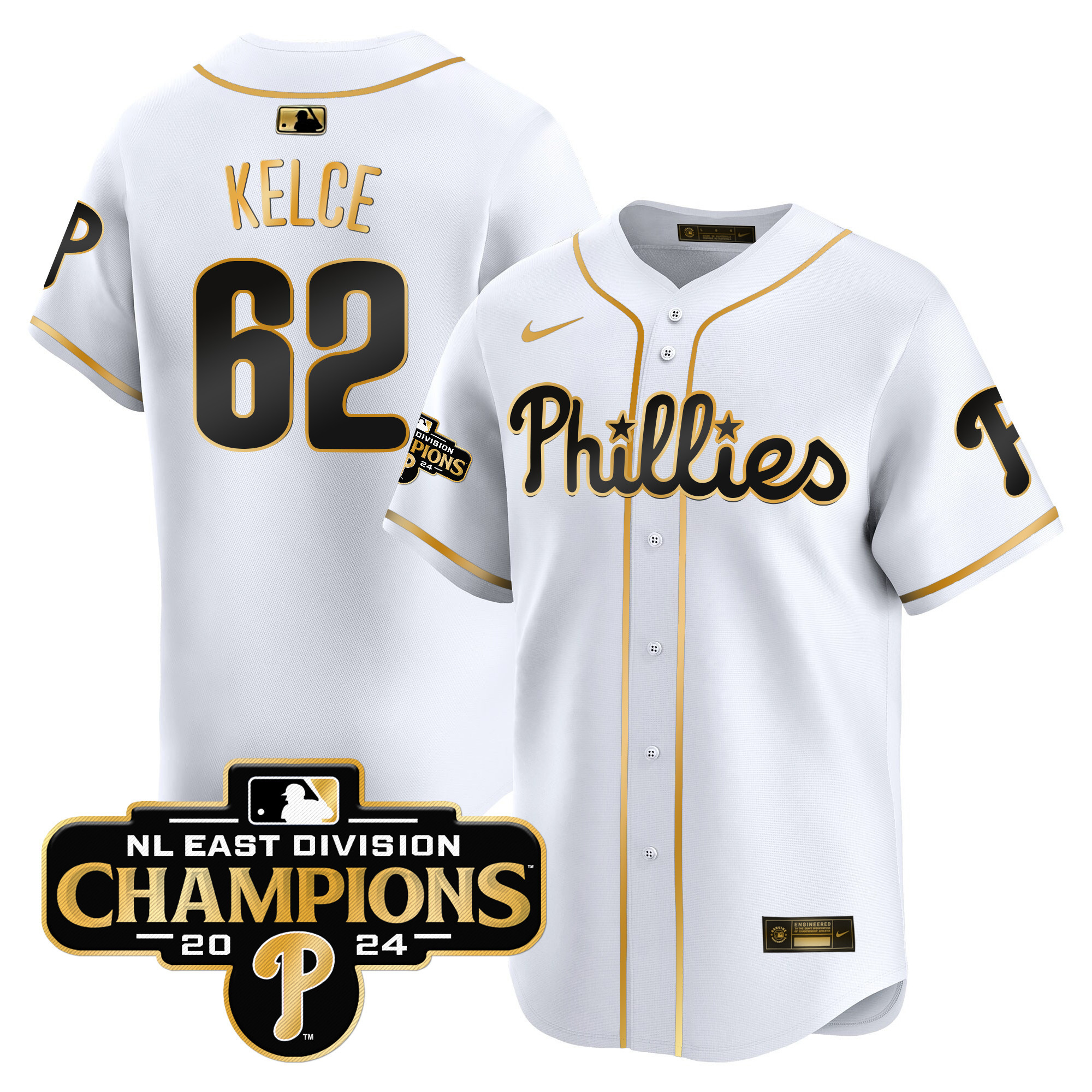 Men's Phillies 2024 NL East Division Champions Gold Vapor Premier Limited Jersey - All Stitched