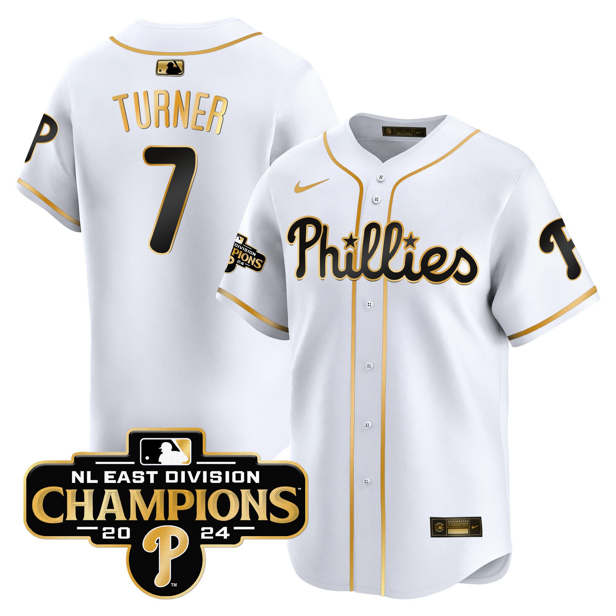 Men's Phillies 2024 NL East Division Champions Gold Vapor Premier Limited Jersey - All Stitched