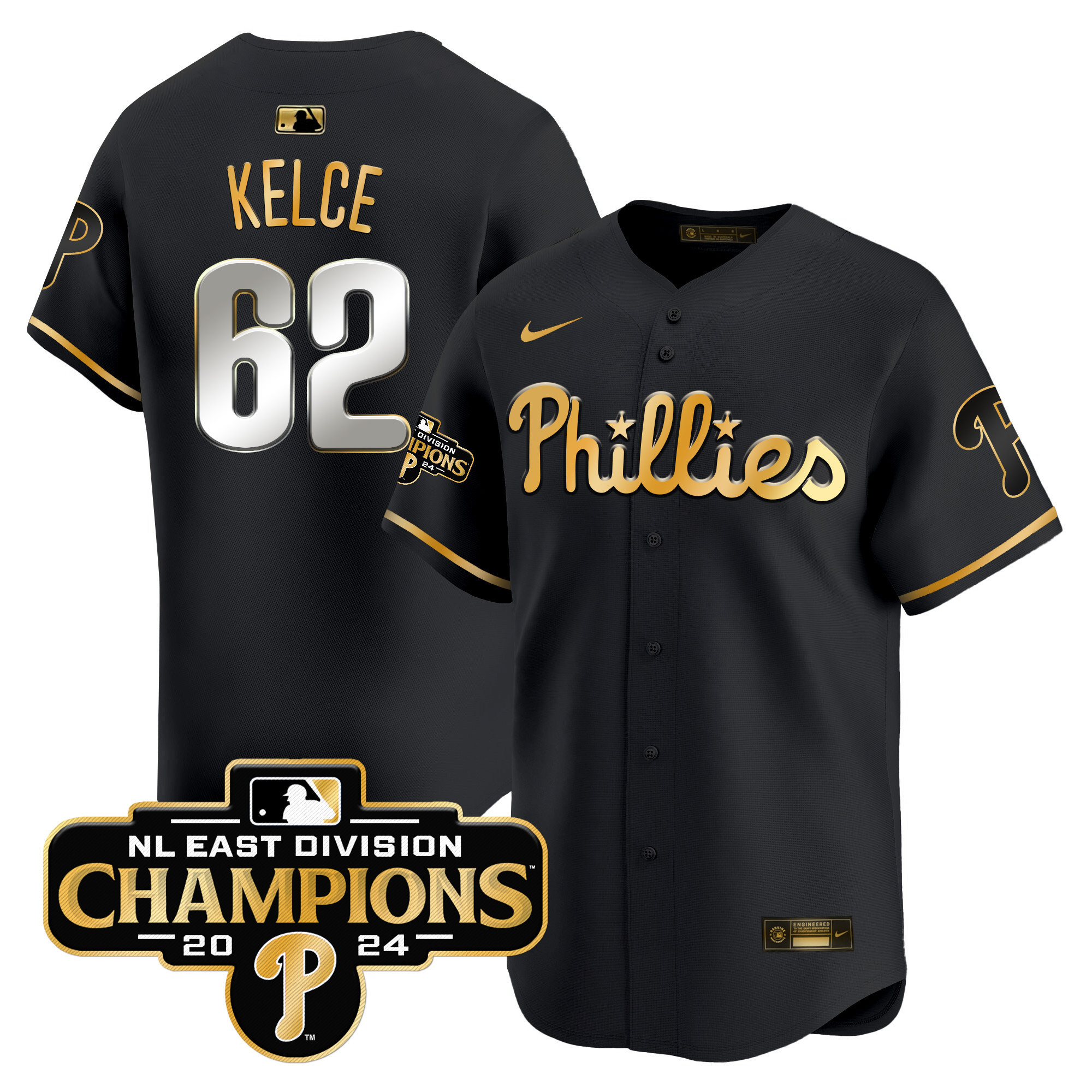 Men's Phillies 2024 NL East Division Champions Gold Vapor Premier Limited Jersey - All Stitched