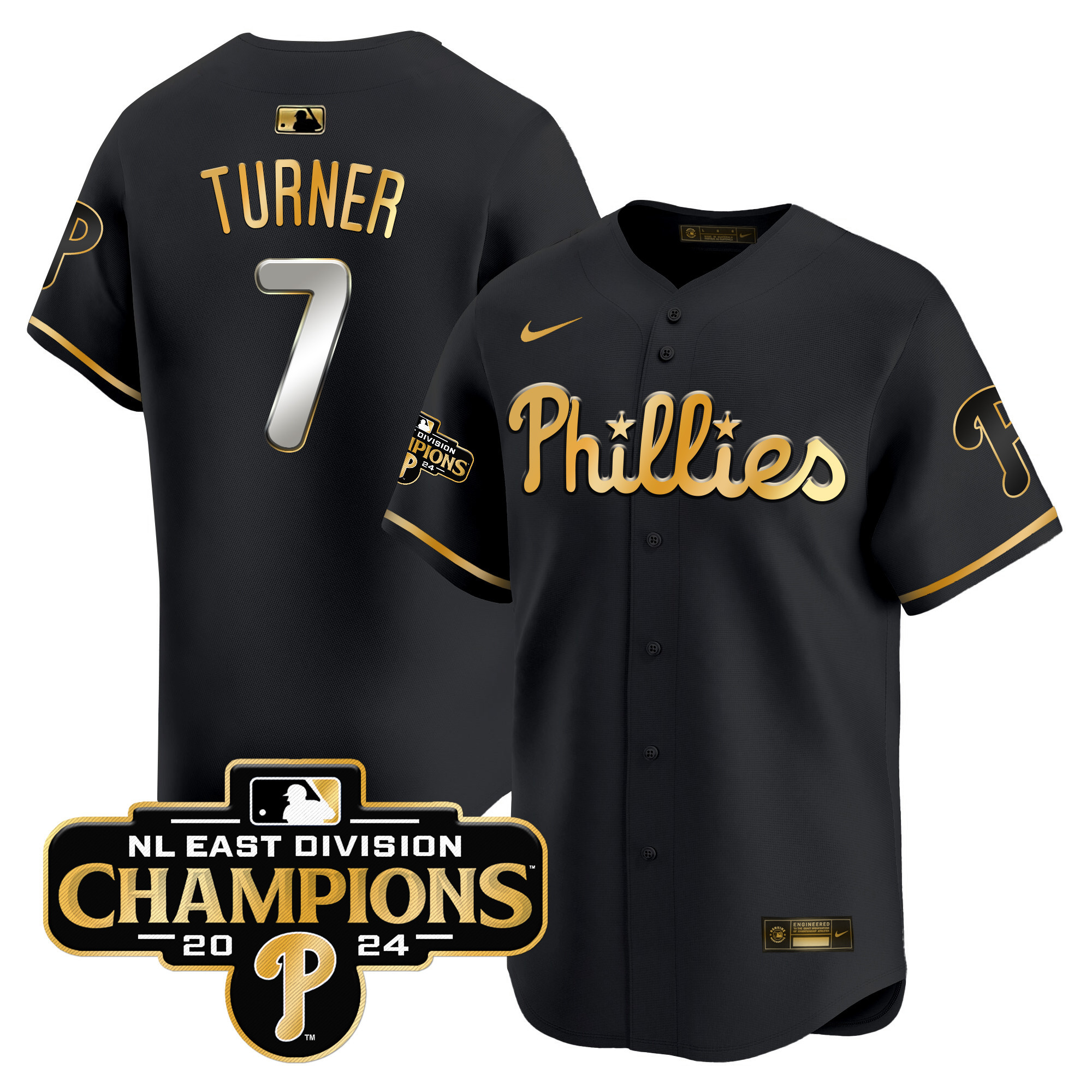 Men's Phillies 2024 NL East Division Champions Gold Vapor Premier Limited Jersey - All Stitched