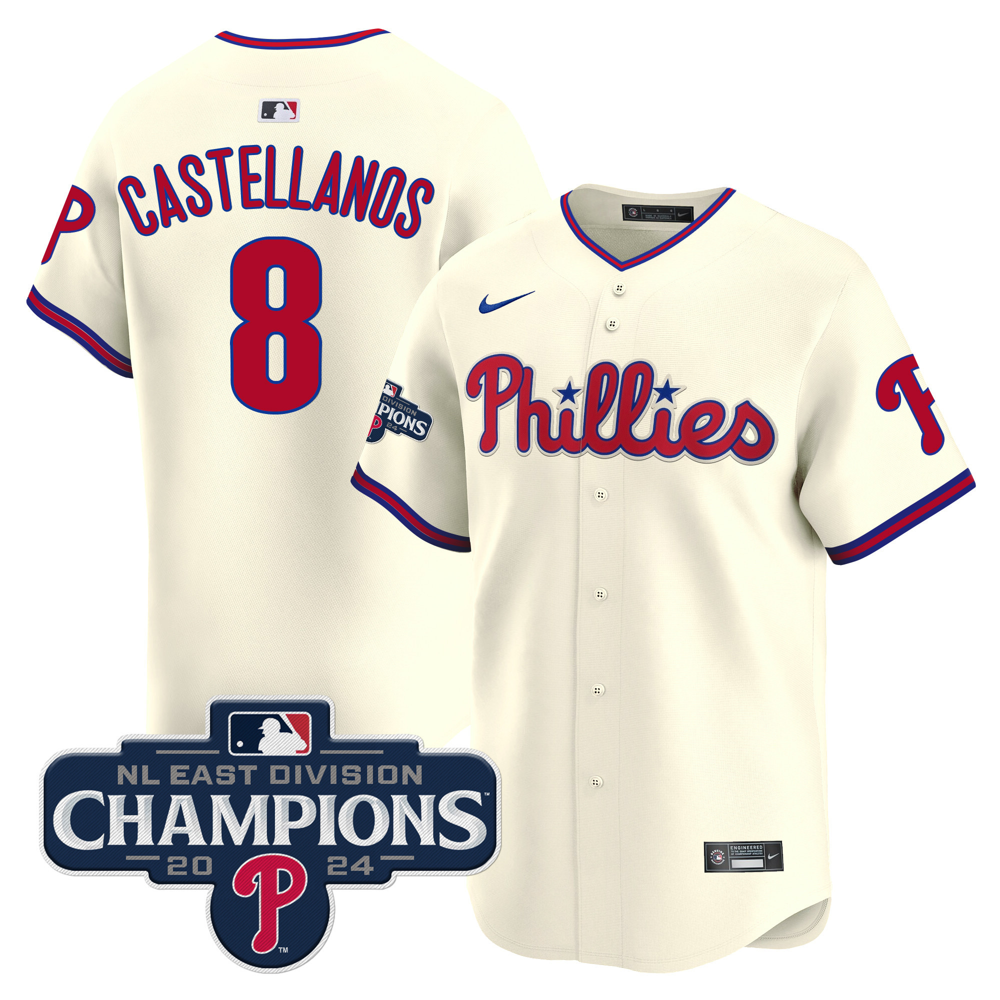 Men's Phillies 2024 NL East Division Champions Gold Vapor Premier Limited Jersey - All Stitched