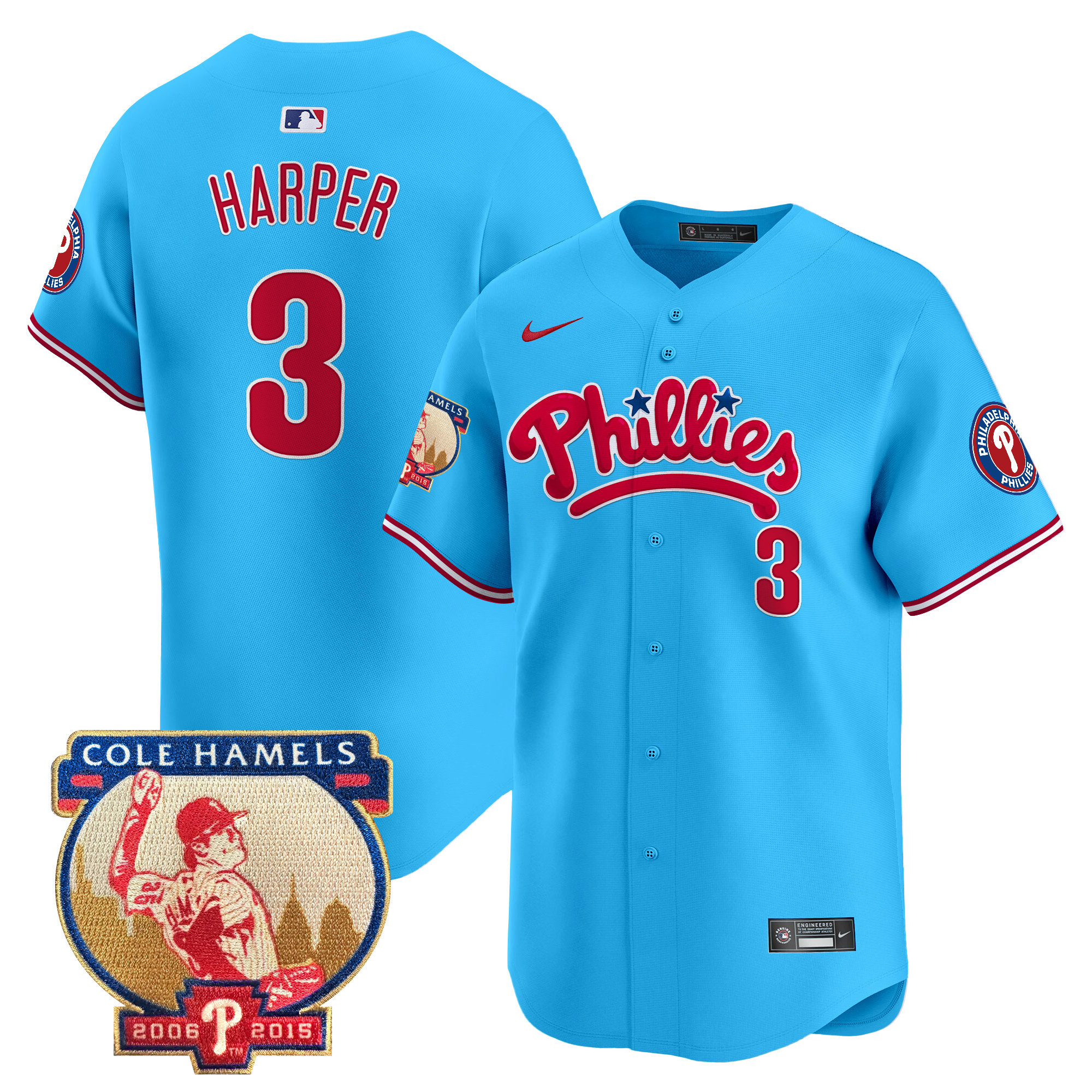 Men's Phillies Cole Hamels Patch Vapor Premier Limited Jersey - All Stitched
