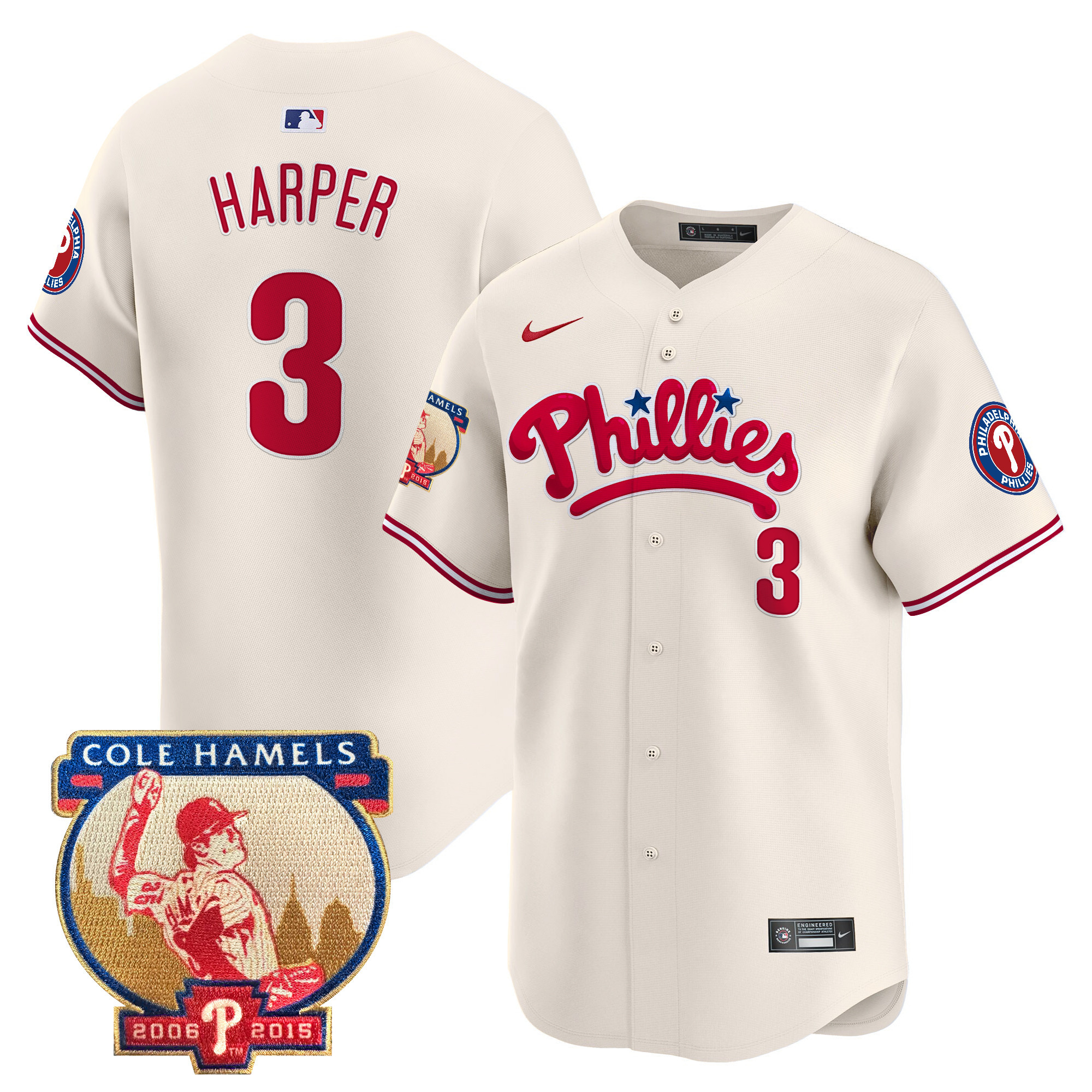 Men's Phillies Cole Hamels Patch Vapor Premier Limited Jersey - All Stitched