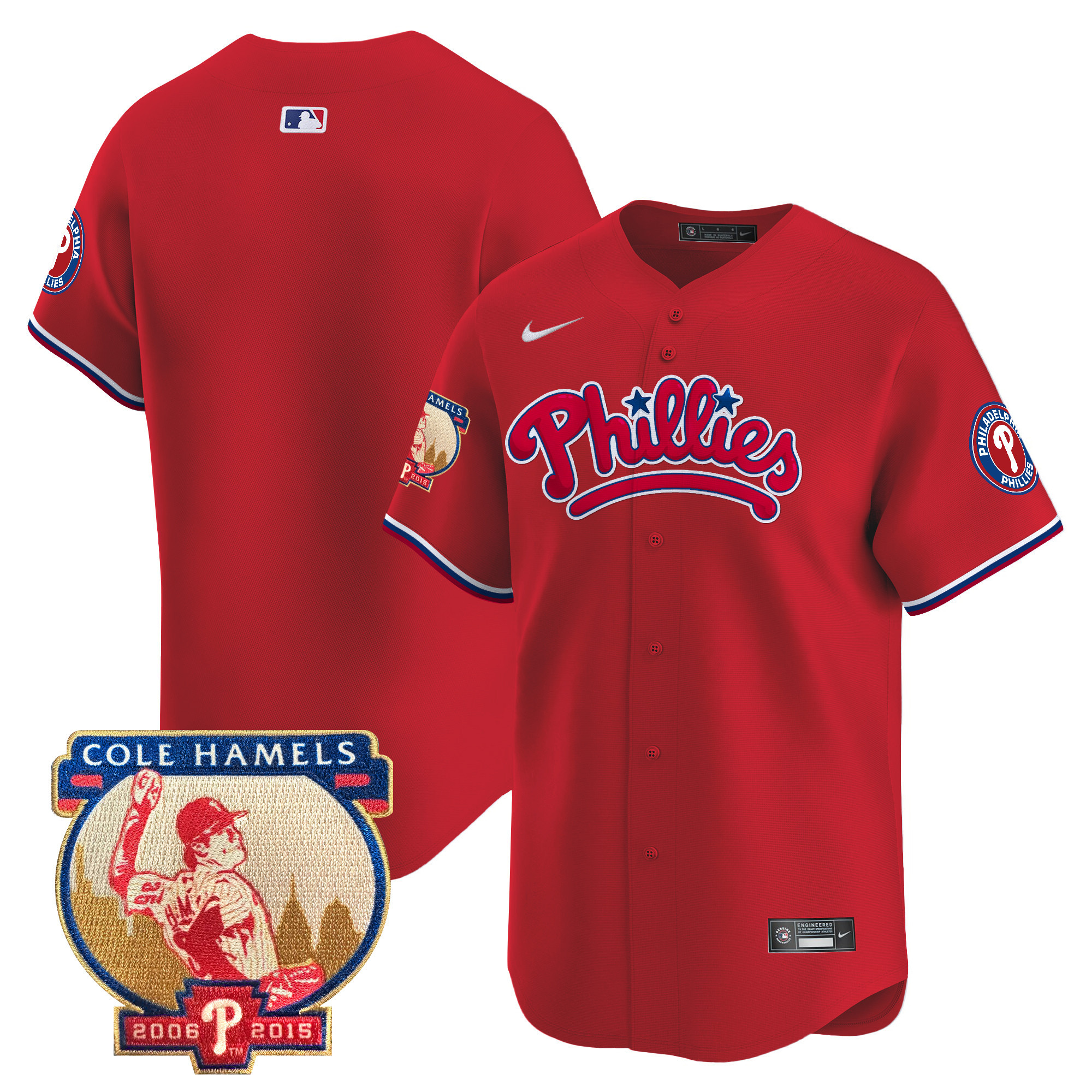 Men's Phillies Cole Hamels Patch Vapor Premier Limited Jersey - All Stitched