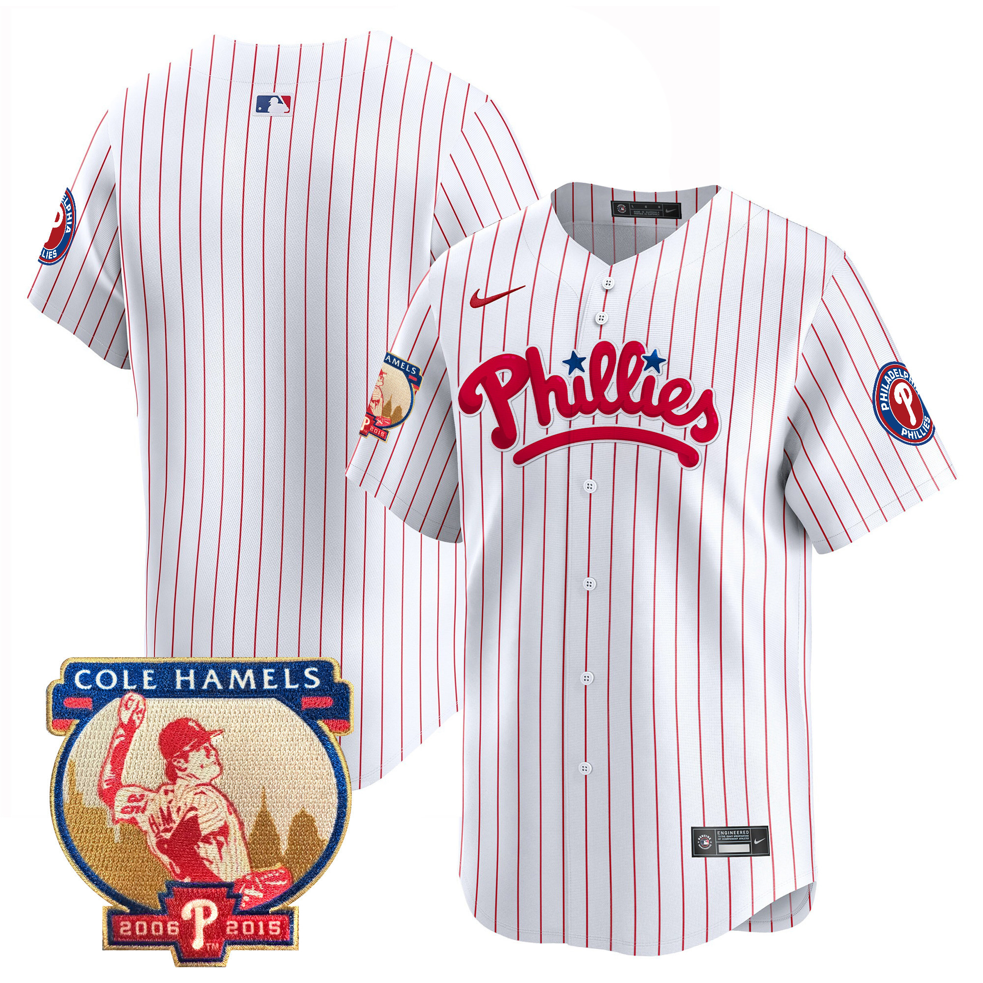 Men's Phillies Cole Hamels Patch Vapor Premier Limited Jersey - All Stitched