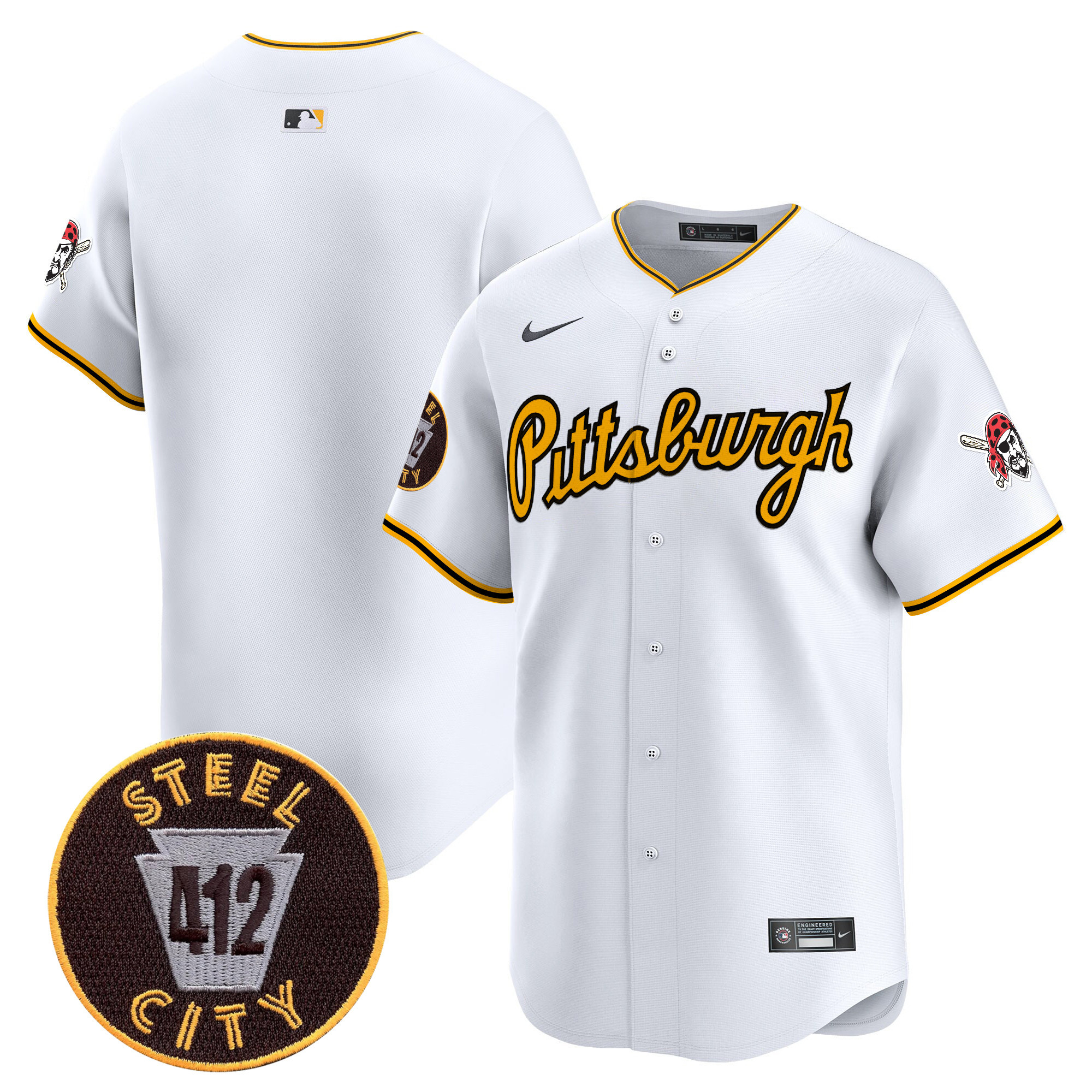 Men's Pittsburgh Pirates 412 Patch Vapor Premier Limited Jersey V4 - All Stitched