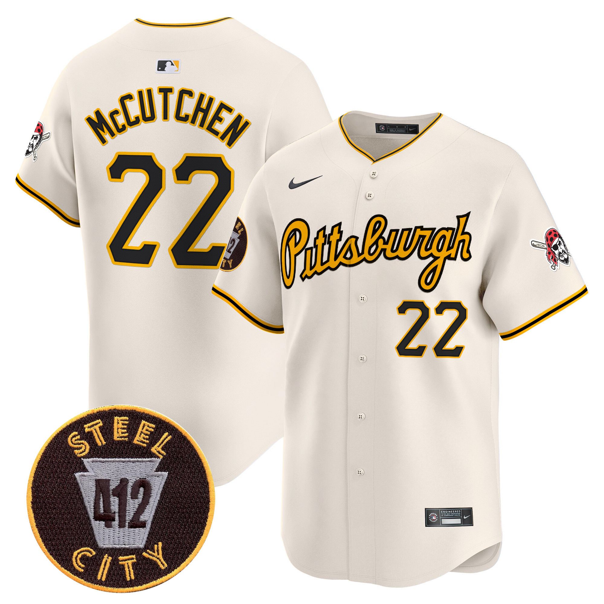Men's Pittsburgh Pirates 412 Patch Vapor Premier Limited Jersey V4 - All Stitched