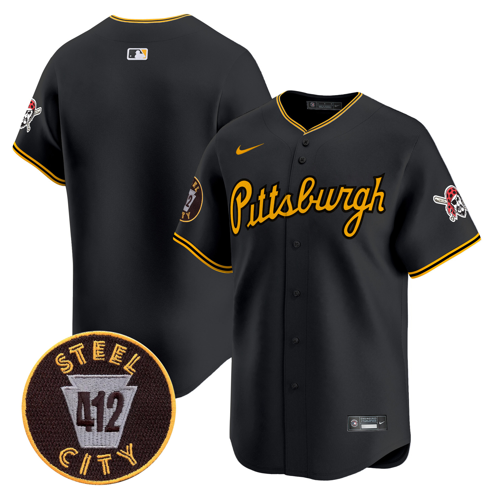 Men's Pittsburgh Pirates 412 Patch Vapor Premier Limited Jersey V4 - All Stitched