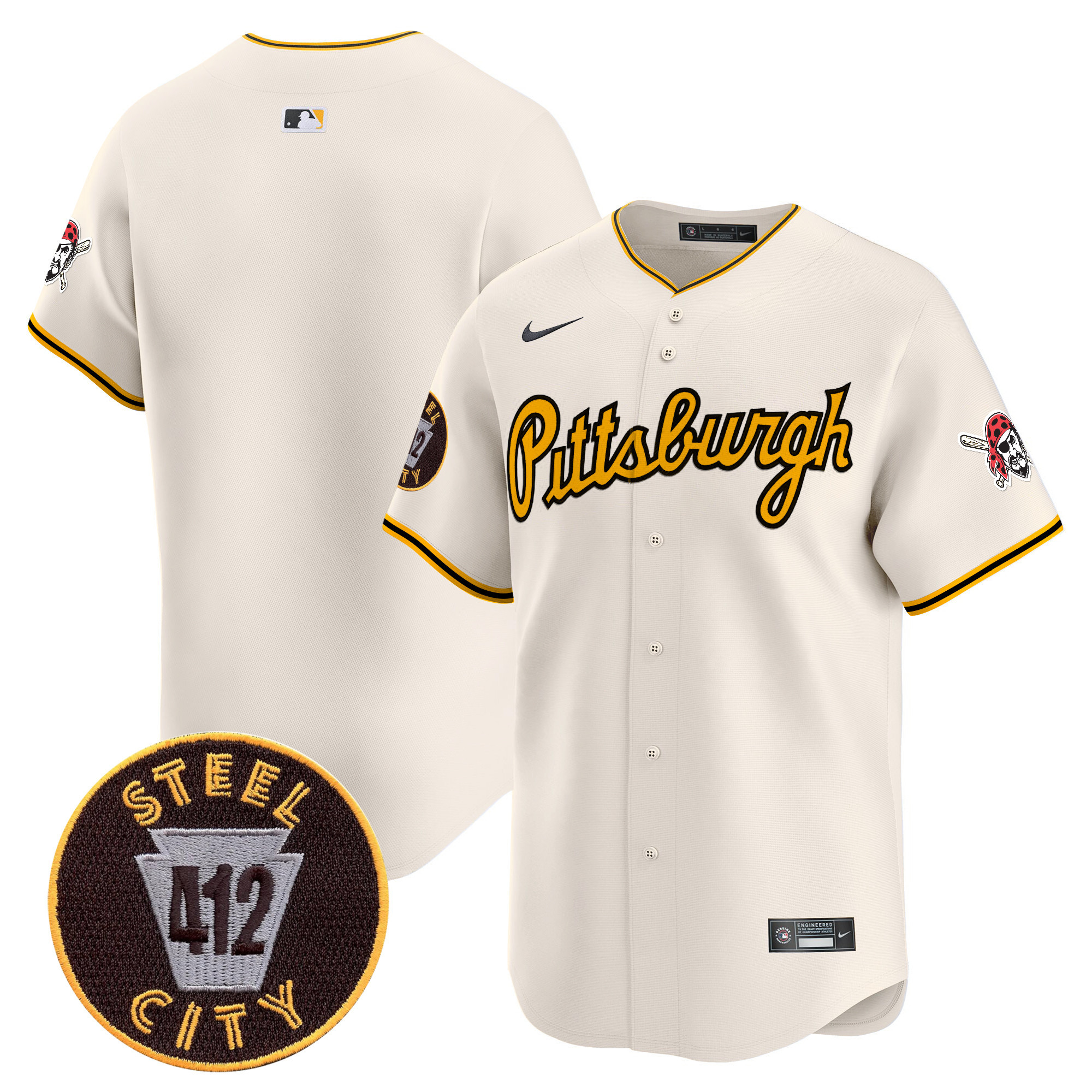 Men's Pittsburgh Pirates 412 Patch Vapor Premier Limited Jersey V4 - All Stitched