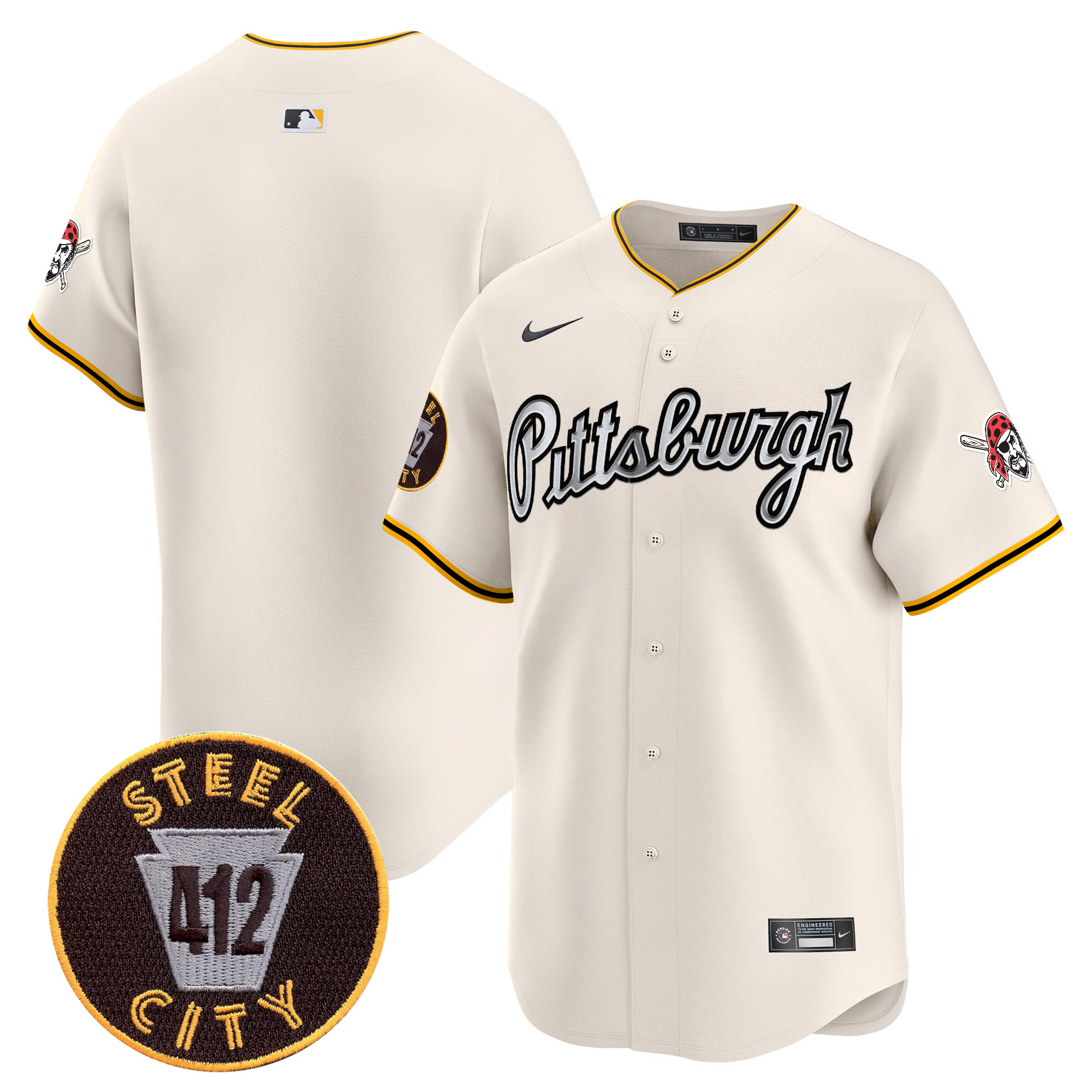 Men's Pittsburgh Pirates 412 Patch Vapor Premier Limited Jersey V7 - All Stitched