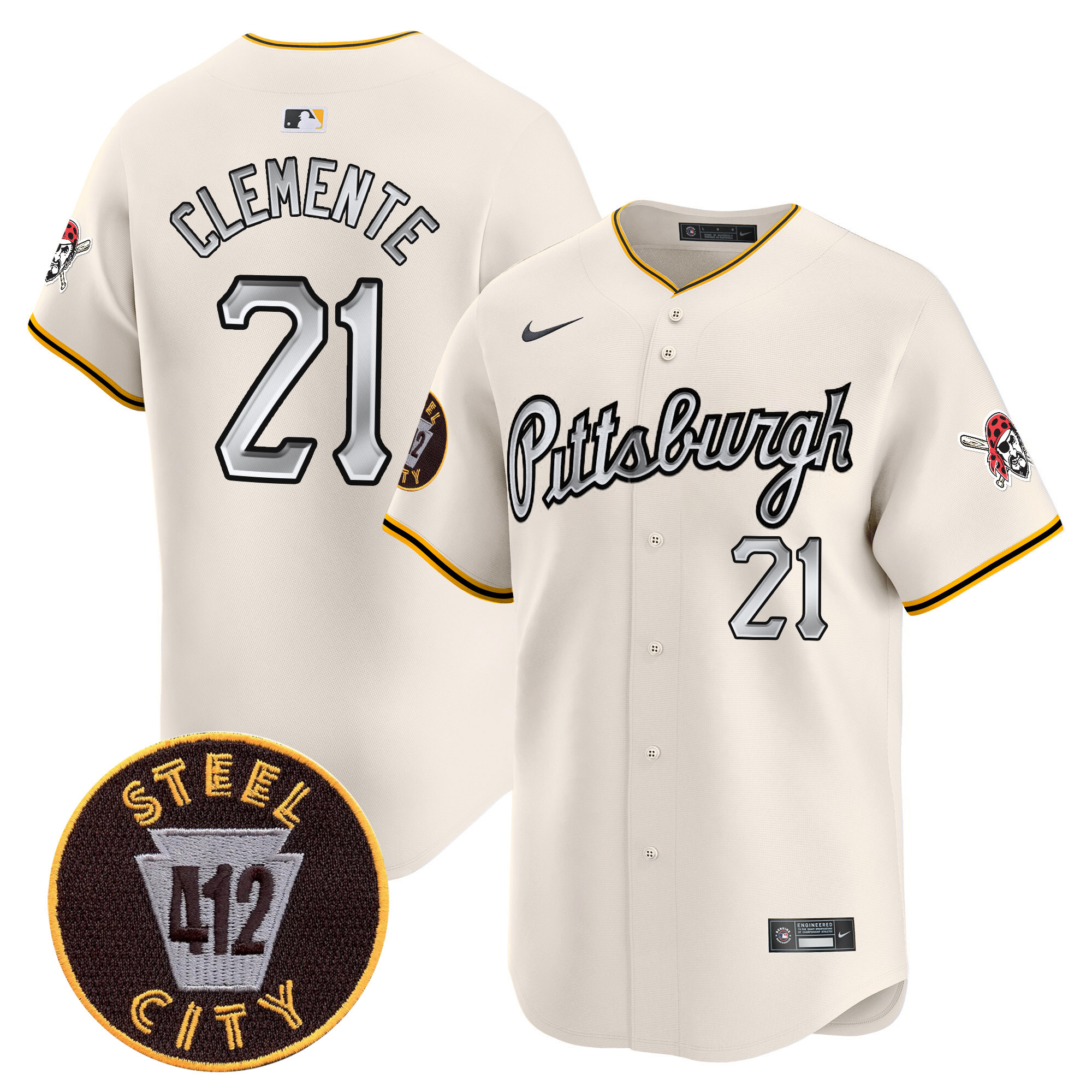 Men's Pittsburgh Pirates 412 Patch Vapor Premier Limited Jersey V7 - All Stitched