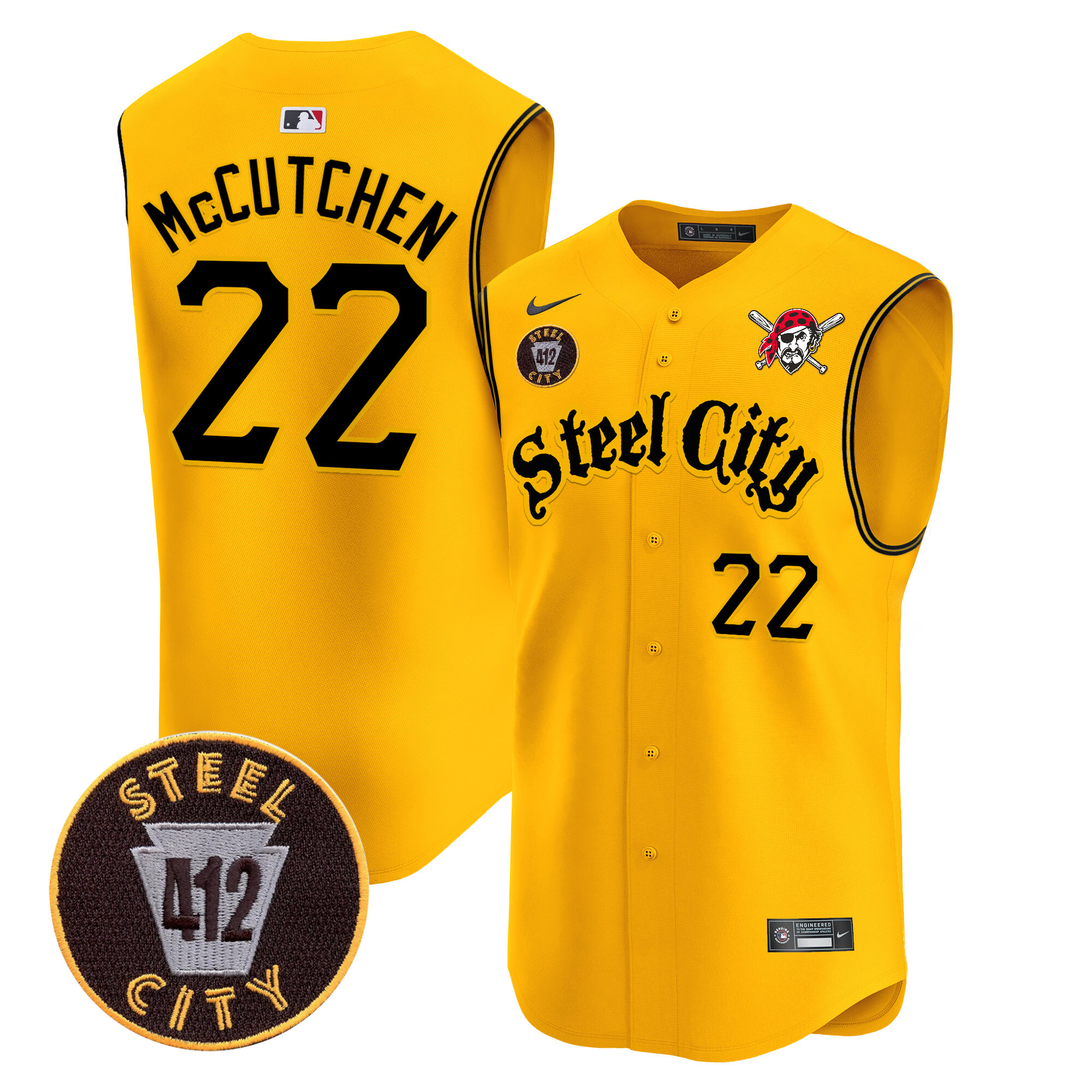 Men's Pittsburgh Pirates 412 Patch Vapor Premier Sleeveless Jersey - All Stitched