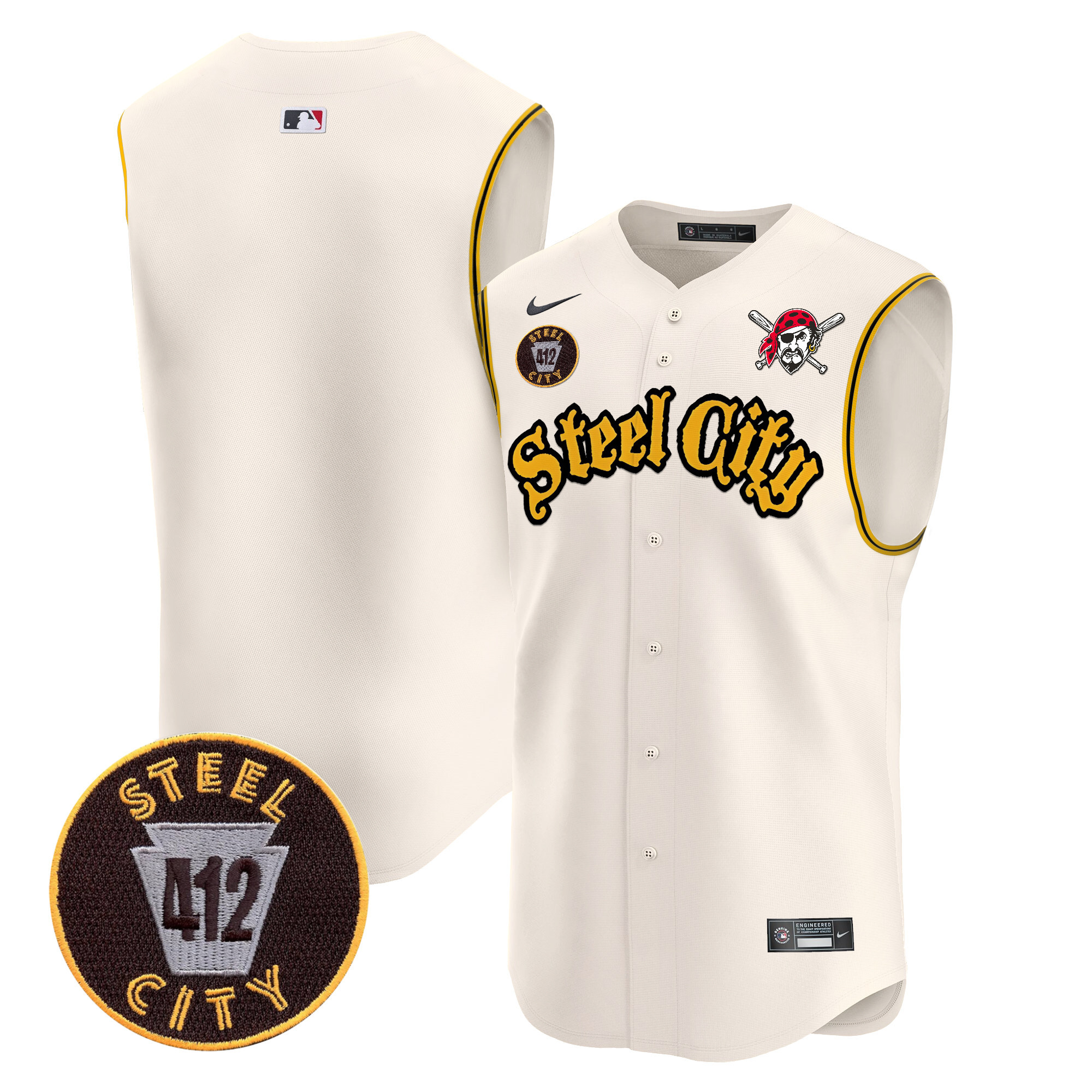 Men's Pittsburgh Pirates 412 Patch Vapor Premier Sleeveless Jersey - All Stitched