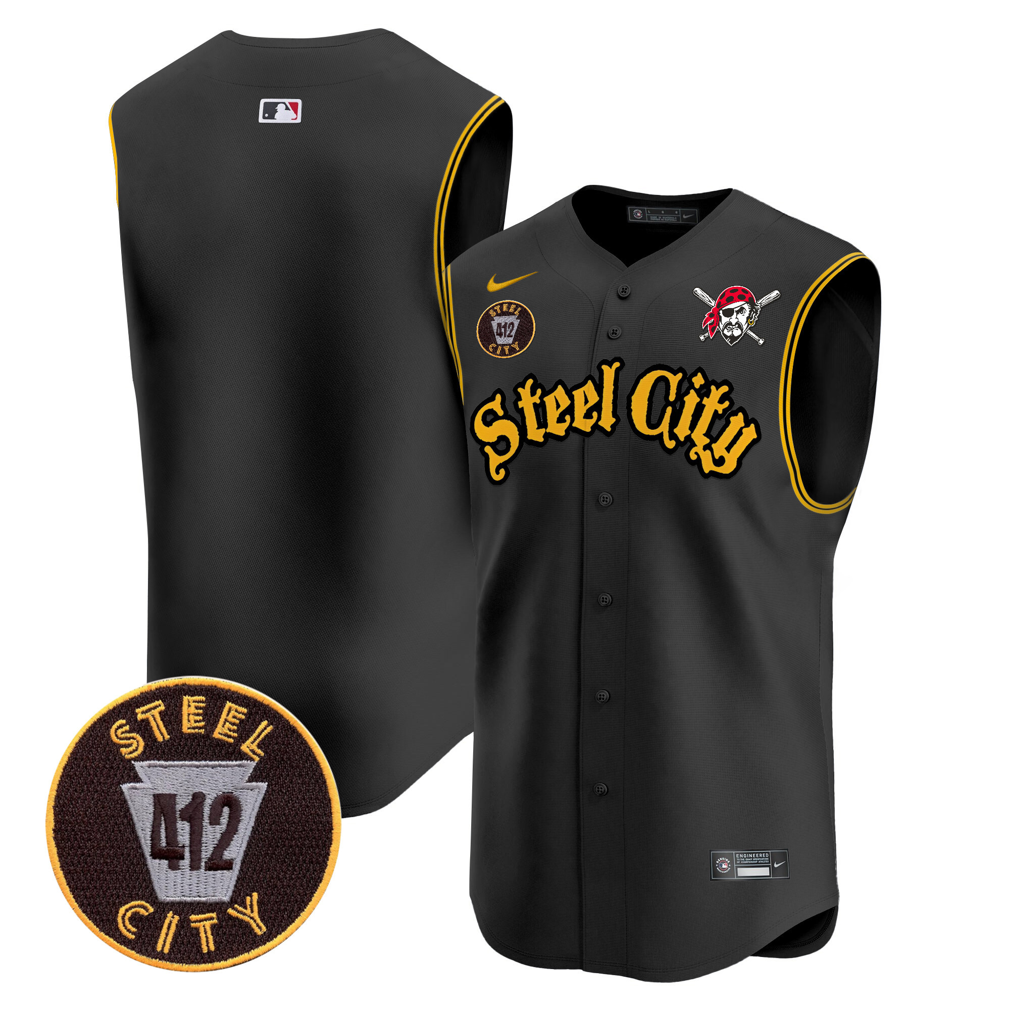 Men's Pittsburgh Pirates 412 Patch Vapor Premier Sleeveless Jersey - All Stitched