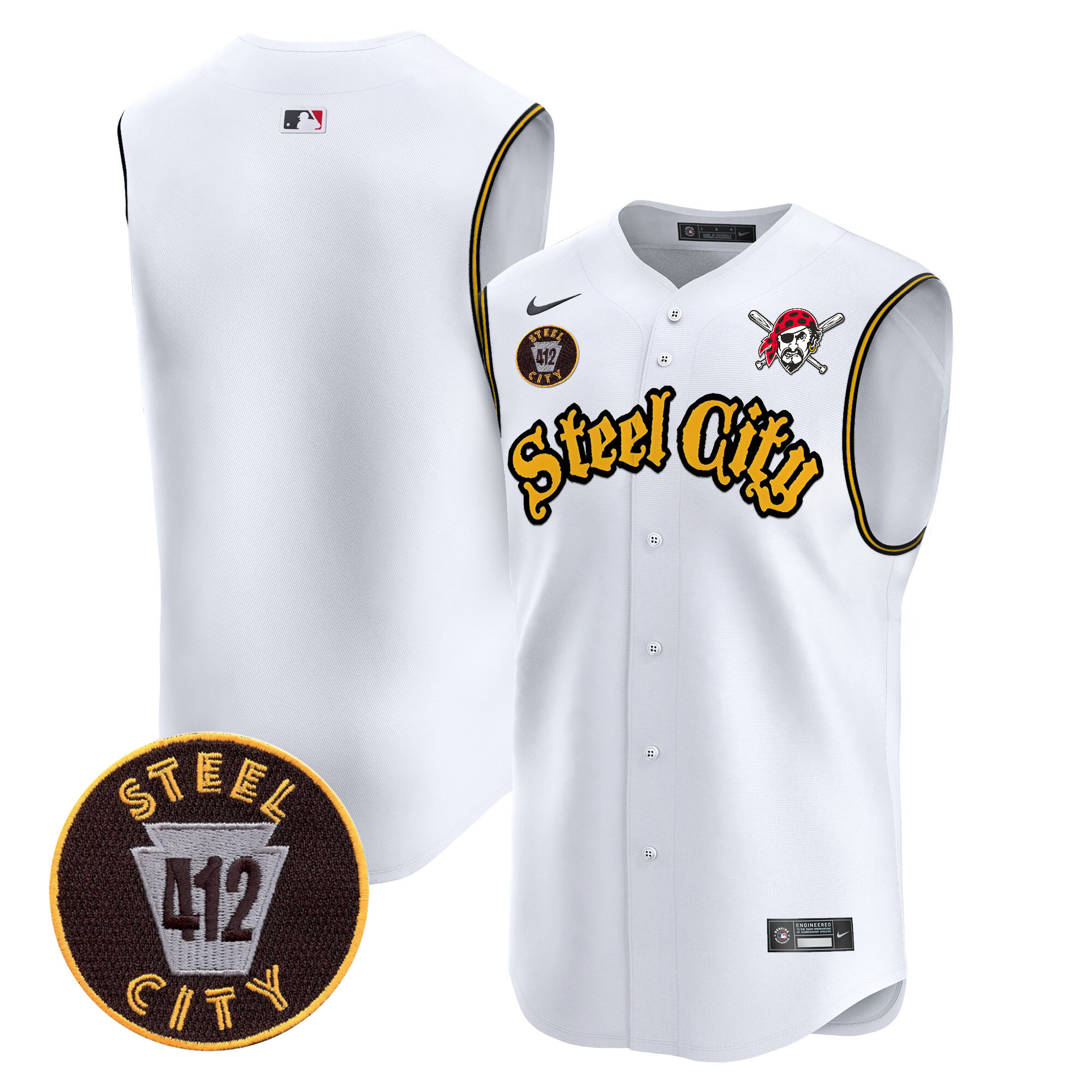 Men's Pittsburgh Pirates 412 Patch Vapor Premier Sleeveless Jersey - All Stitched