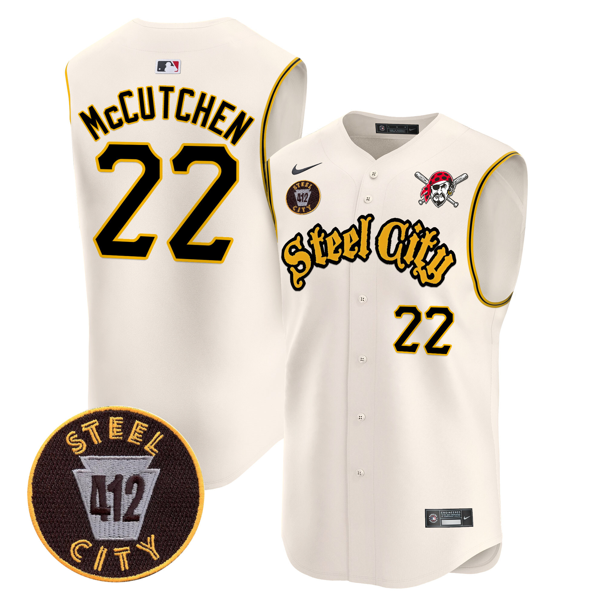 Men's Pittsburgh Pirates 412 Patch Vapor Premier Sleeveless Jersey - All Stitched