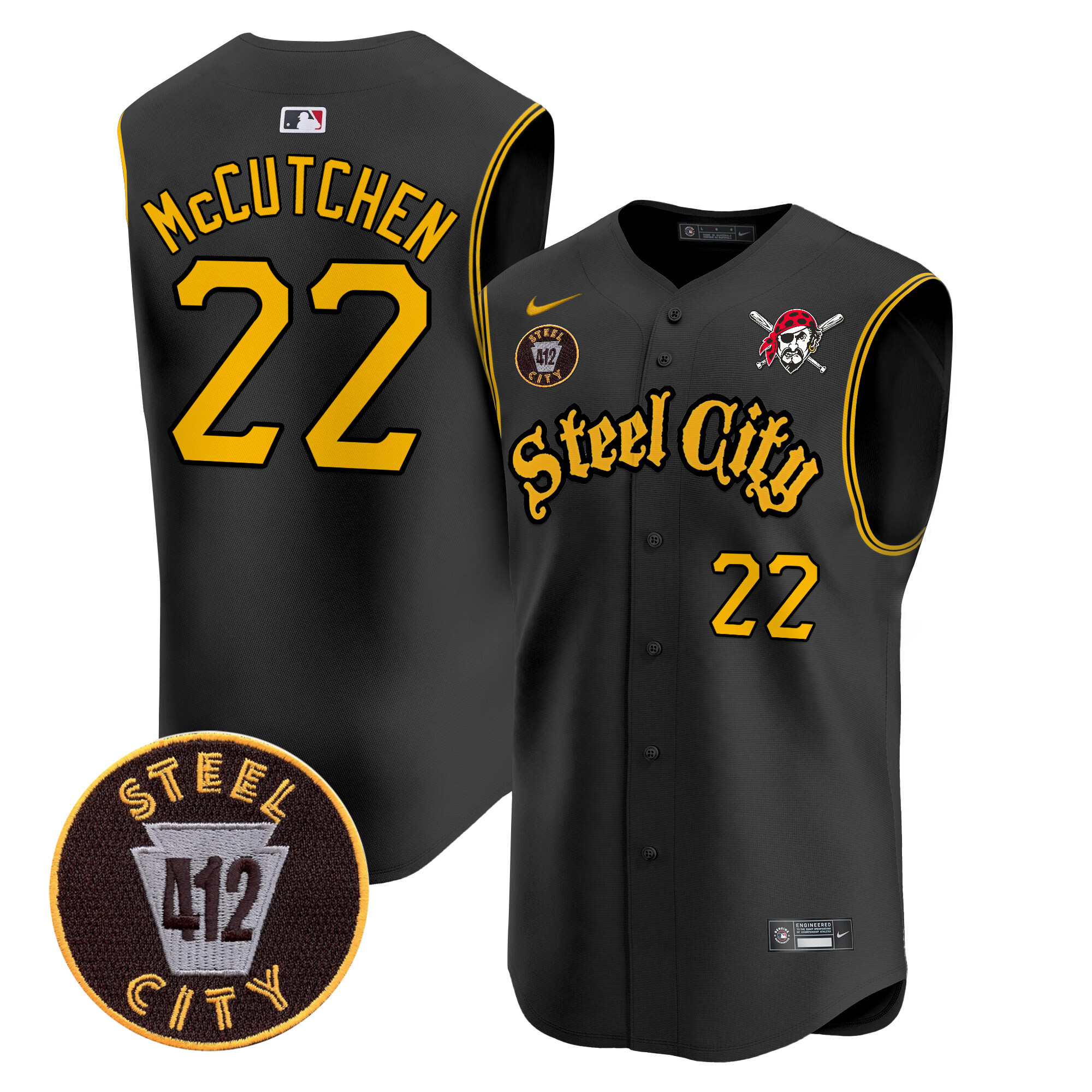 Men's Pittsburgh Pirates 412 Patch Vapor Premier Sleeveless Jersey - All Stitched