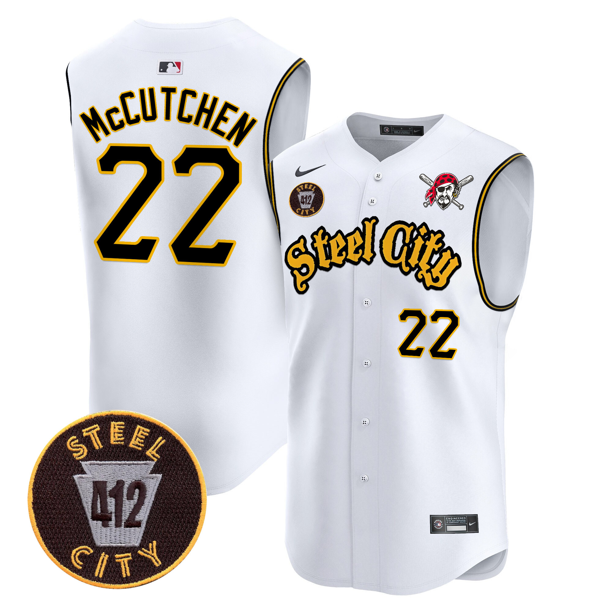 Men's Pittsburgh Pirates 412 Patch Vapor Premier Sleeveless Jersey - All Stitched