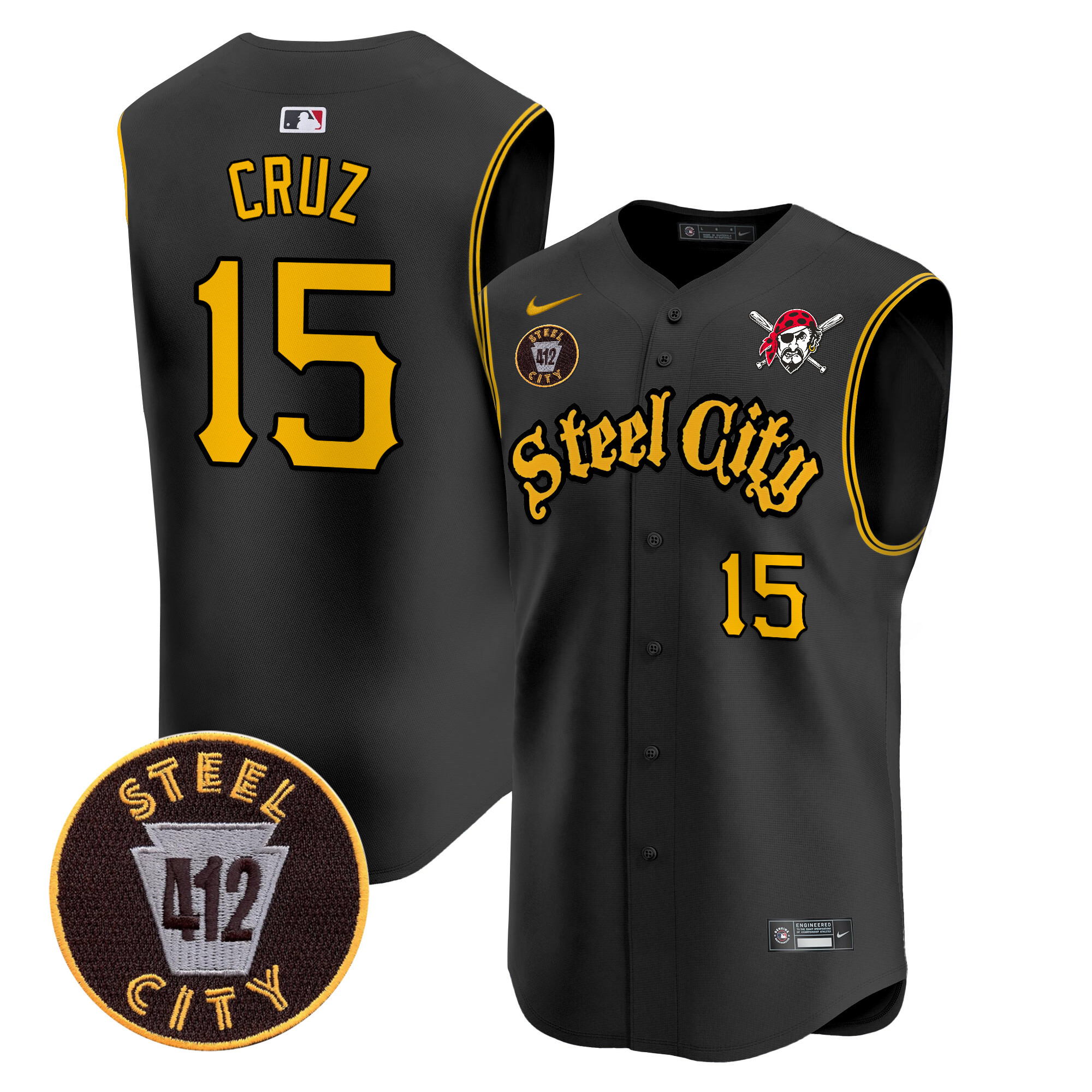 Men's Pittsburgh Pirates 412 Patch Vapor Premier Sleeveless Jersey - All Stitched