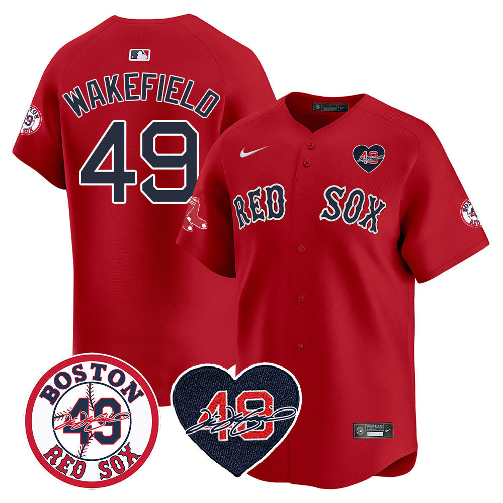Men's Red Sox Tim Wakefield Memorial Patch Vaper Premier Limited Jersey - All Stitched- All Stitched