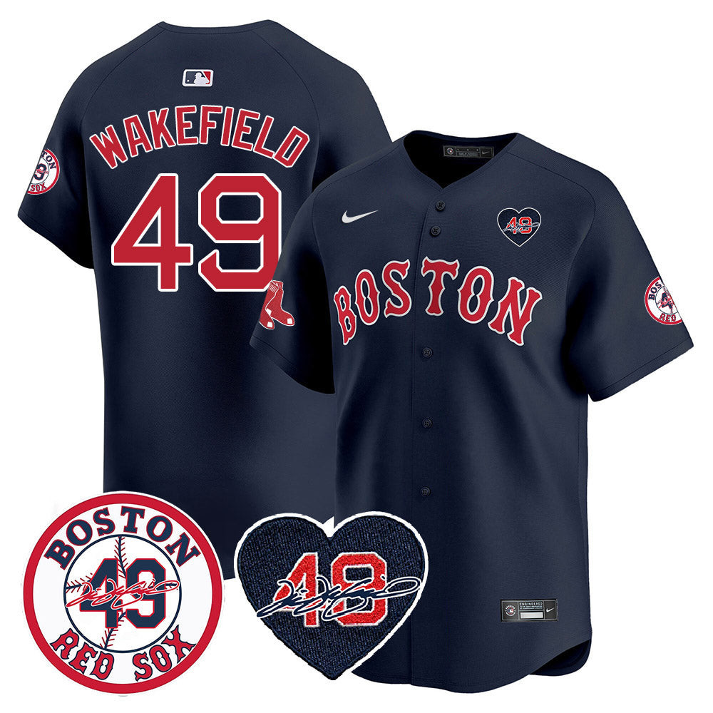 Men's Red Sox Tim Wakefield Memorial Patch Vaper Premier Limited Jersey - All Stitched- All Stitched