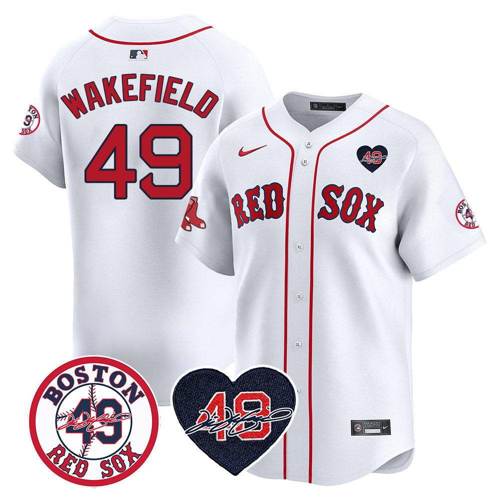 Men's Red Sox Tim Wakefield Memorial Patch Vaper Premier Limited Jersey - All Stitched- All Stitched
