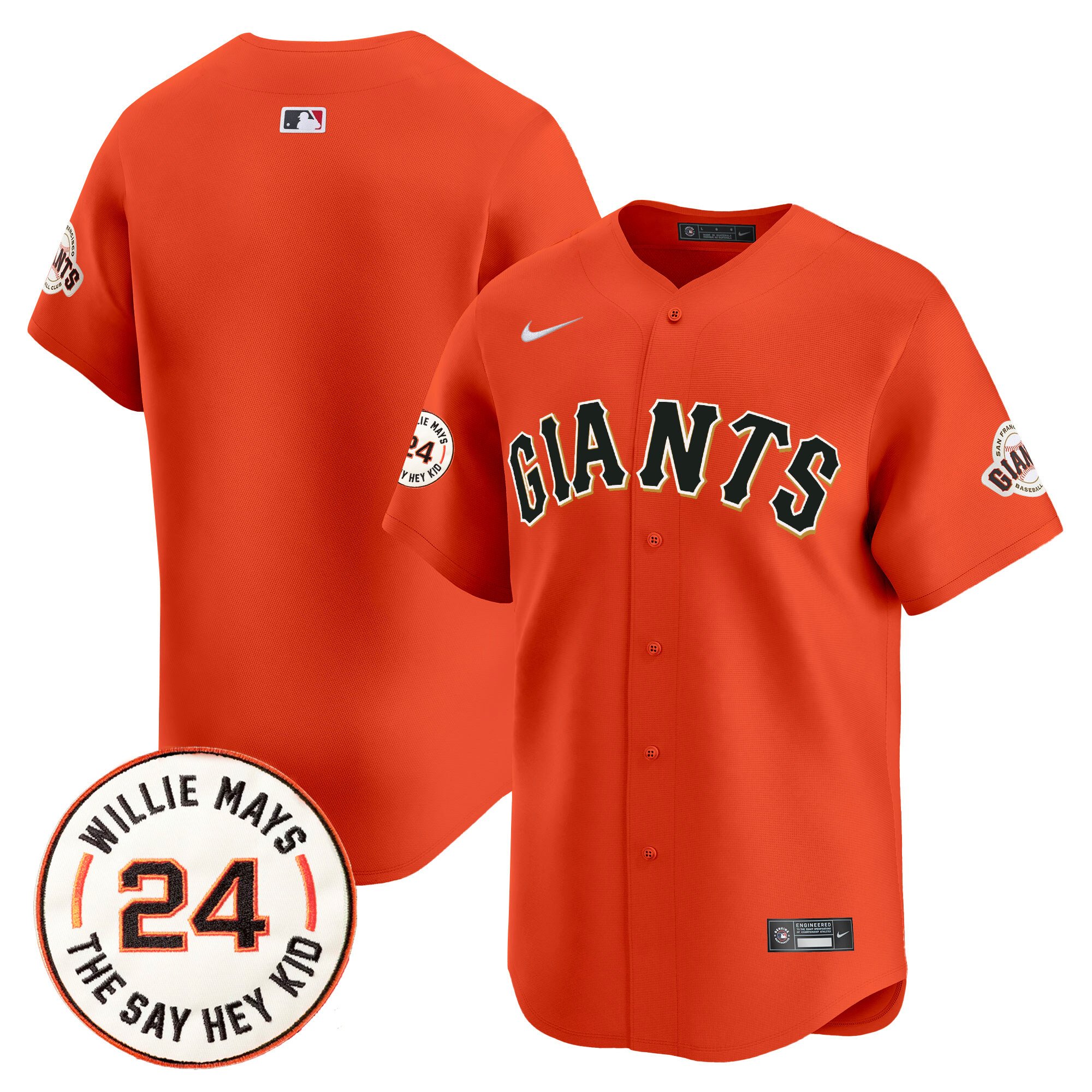 Men's San Francisco Giants 2024 Willie Mays Patch Vapor Premier Limited Jersey - All Stitched