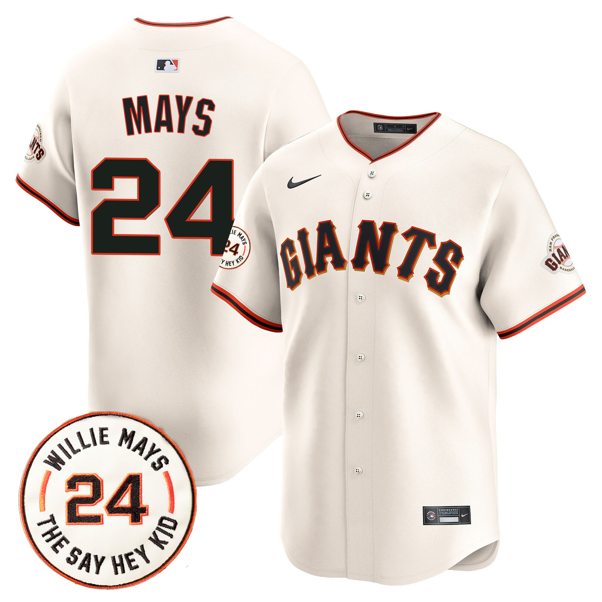 Men's San Francisco Giants 2024 Willie Mays Patch Vapor Premier Limited Jersey - All Stitched