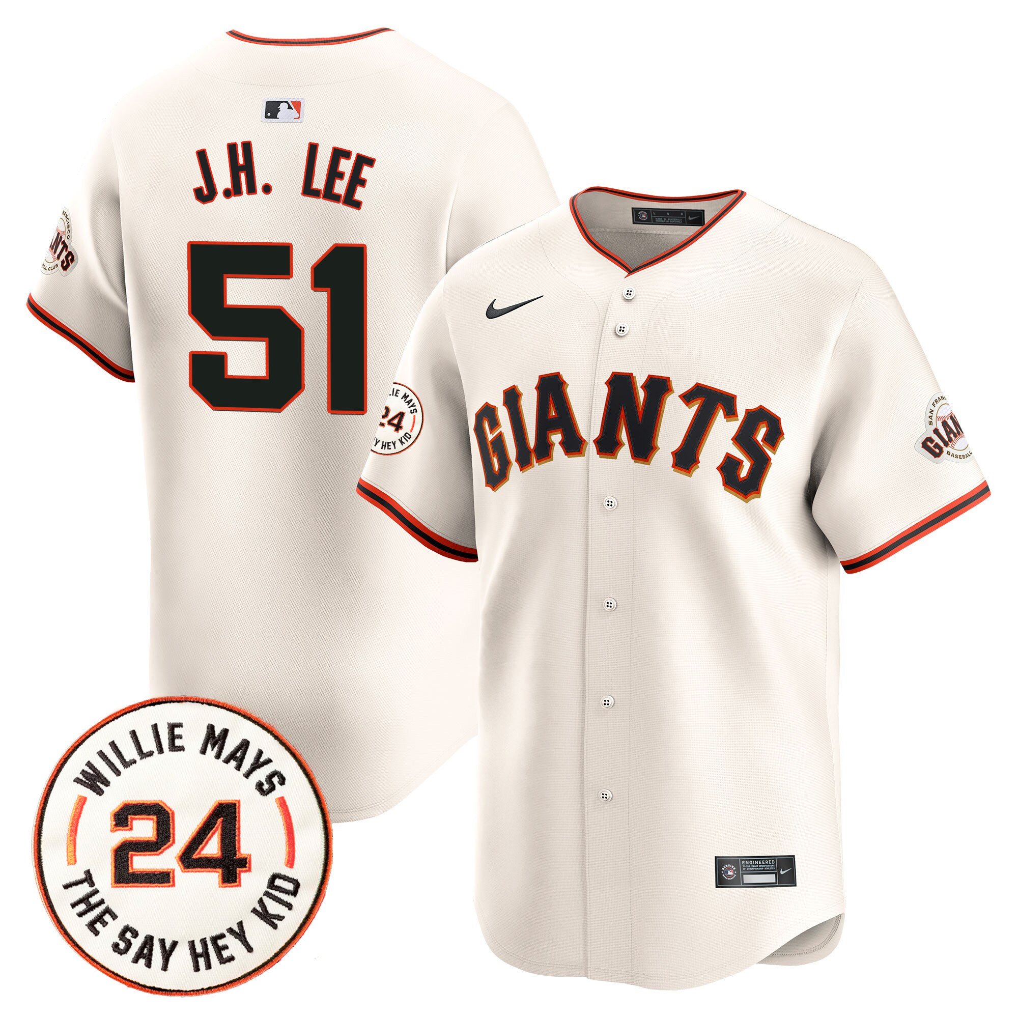 Men's San Francisco Giants 2024 Willie Mays Patch Vapor Premier Limited Jersey - All Stitched