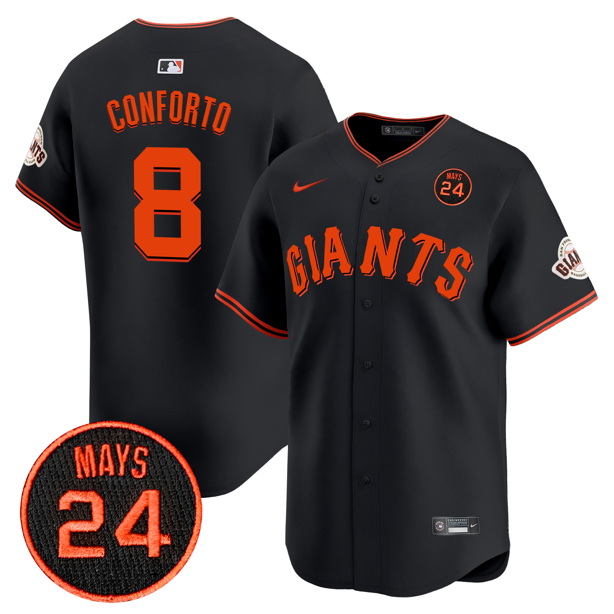 Men's San Francisco Giants 2024 Willie Mays Patch Vapor Premier Limited Jersey V3 - All Stitched