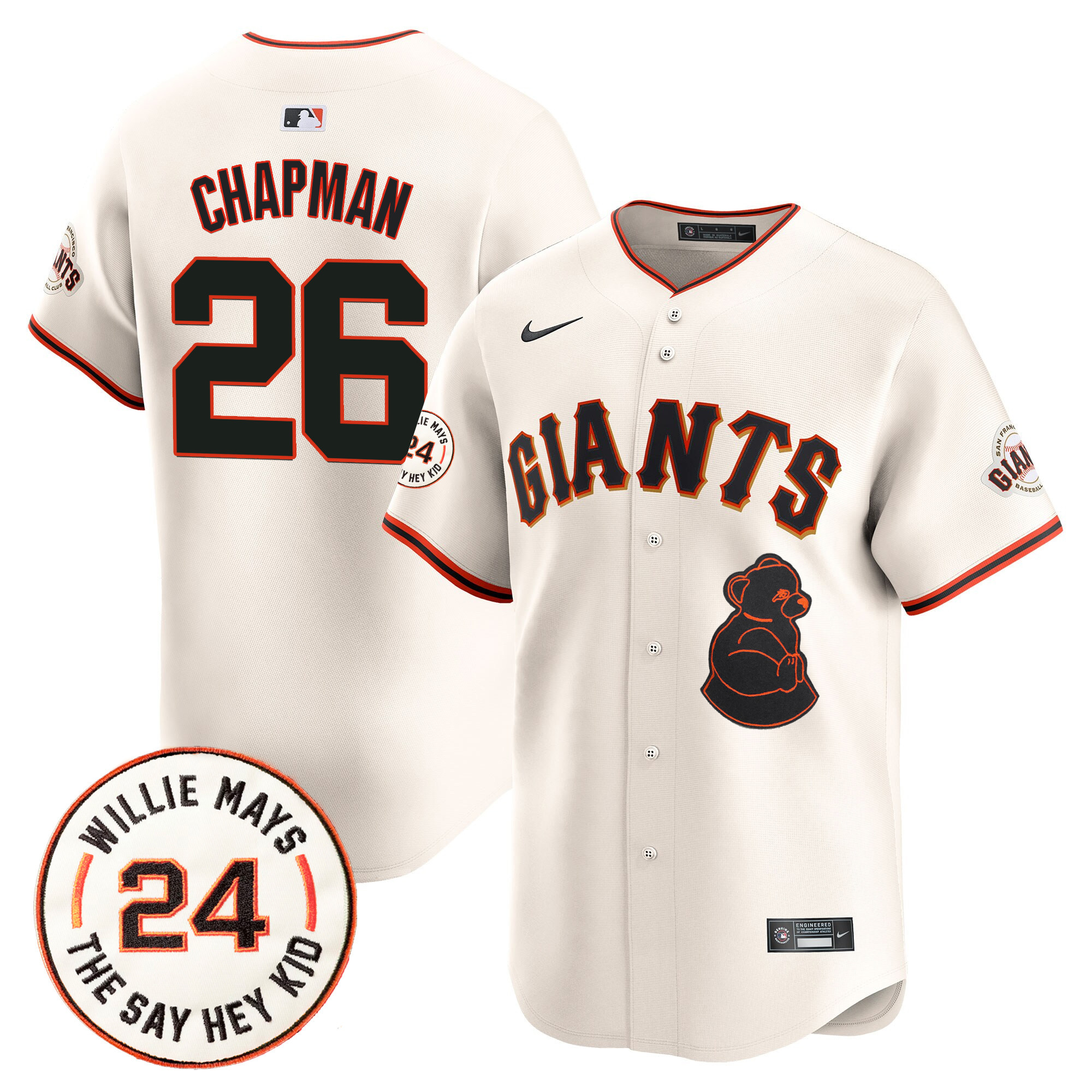 Men's San Francisco Giants 2024 Willie Mays Patch Vapor Premier Limited Jersey V4 - All Stitched