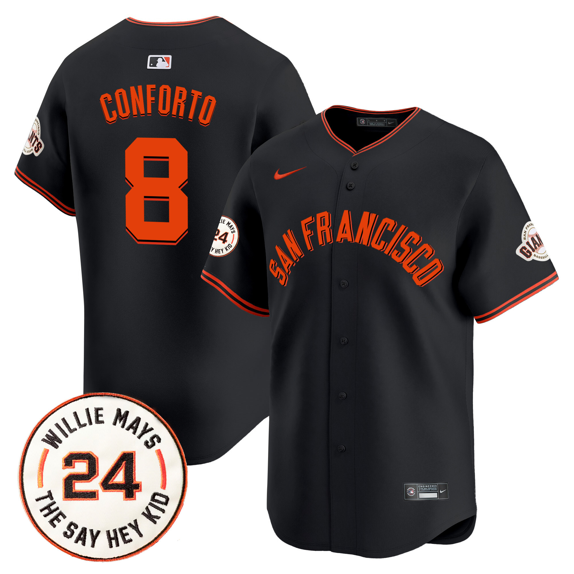 Men's San Francisco Giants 2024 Willie Mays Patch Vapor Premier Limited Jersey V5 - All Stitched