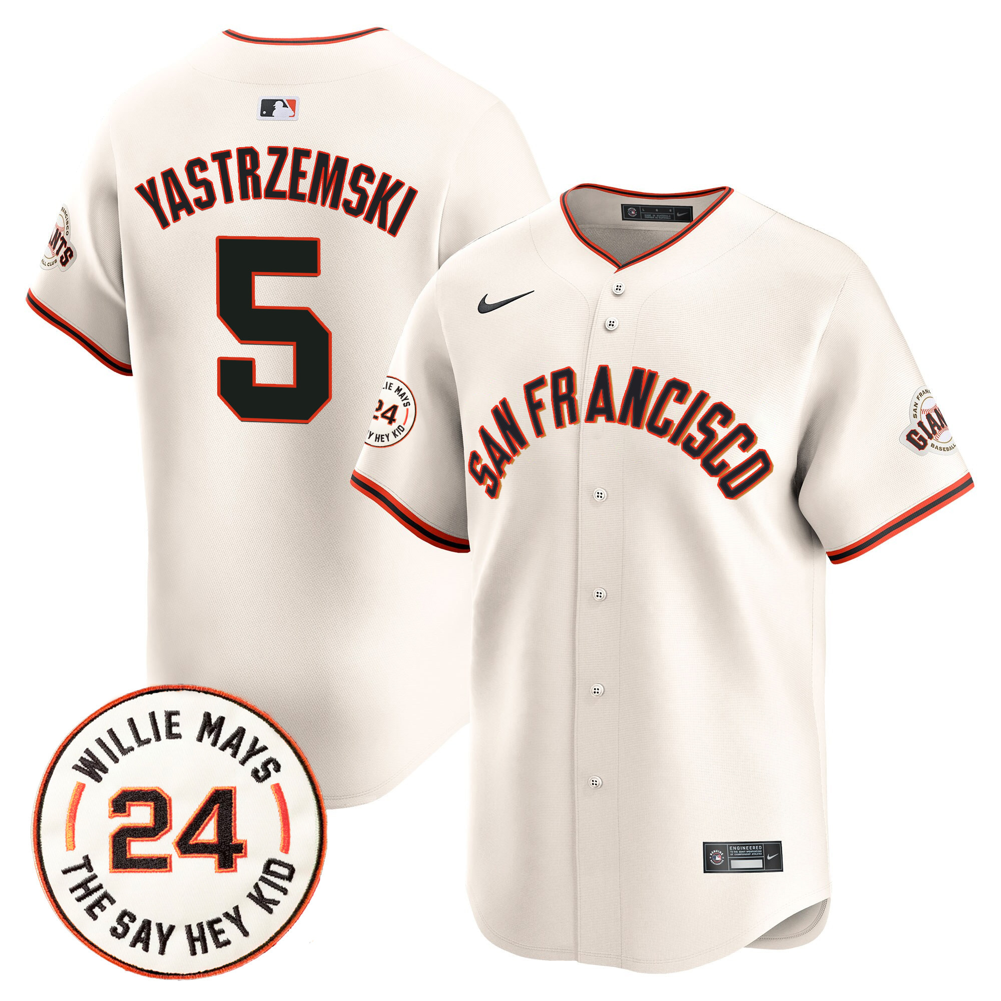 Men's San Francisco Giants 2024 Willie Mays Patch Vapor Premier Limited Jersey V5 - All Stitched