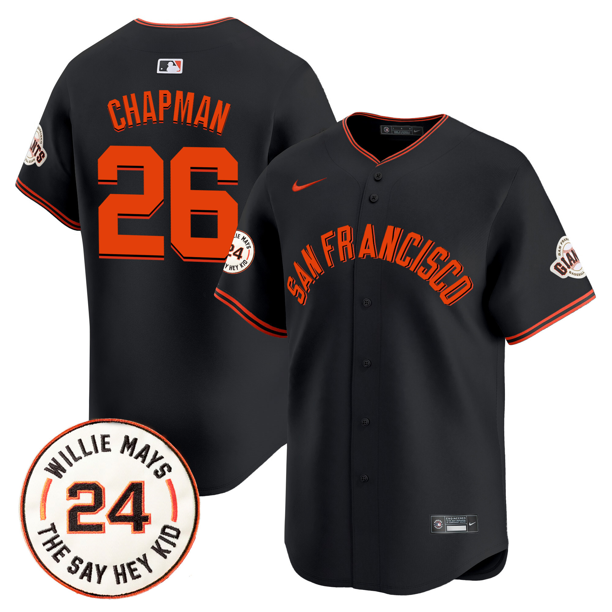 Men's San Francisco Giants 2024 Willie Mays Patch Vapor Premier Limited Jersey V5 - All Stitched