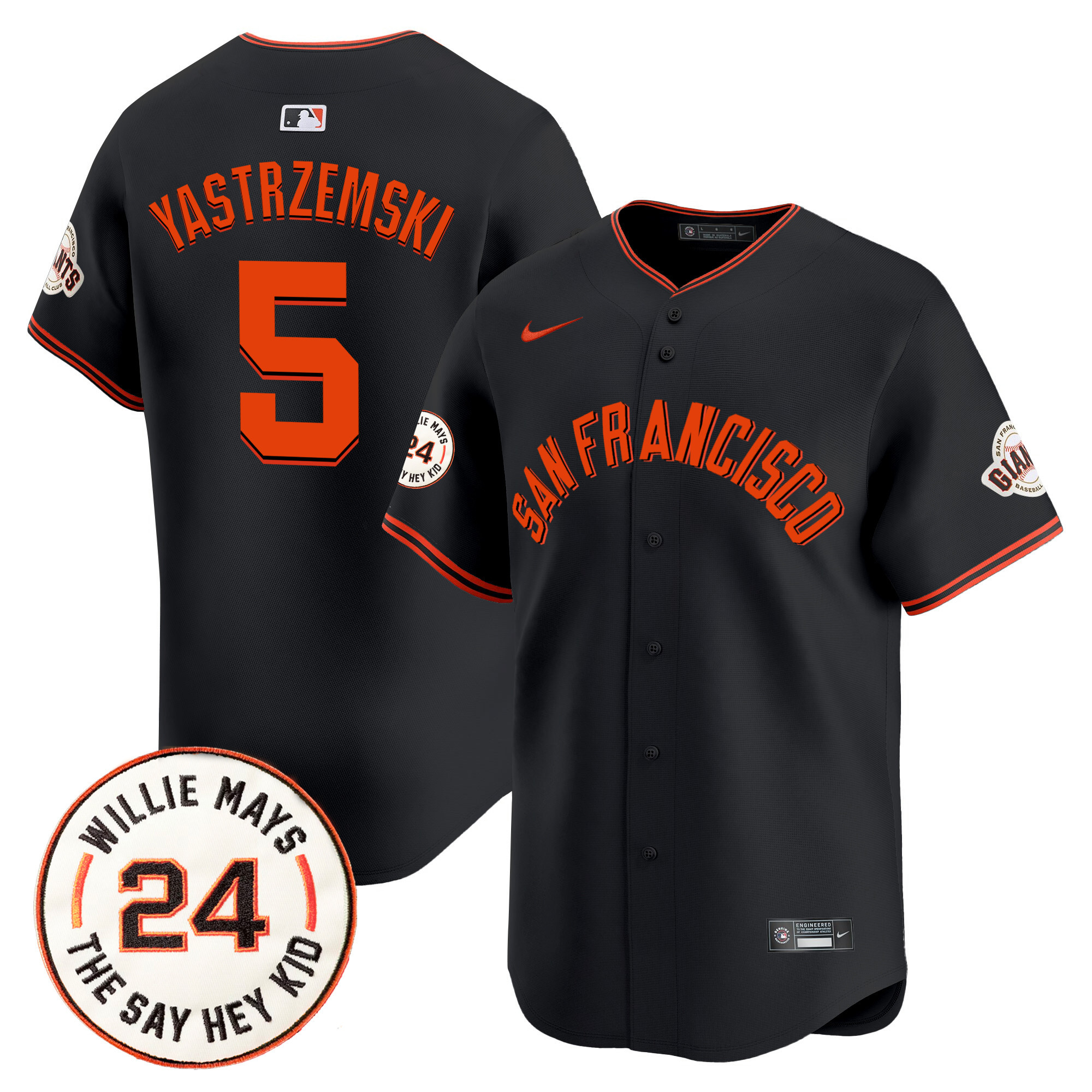 Men's San Francisco Giants 2024 Willie Mays Patch Vapor Premier Limited Jersey V5 - All Stitched