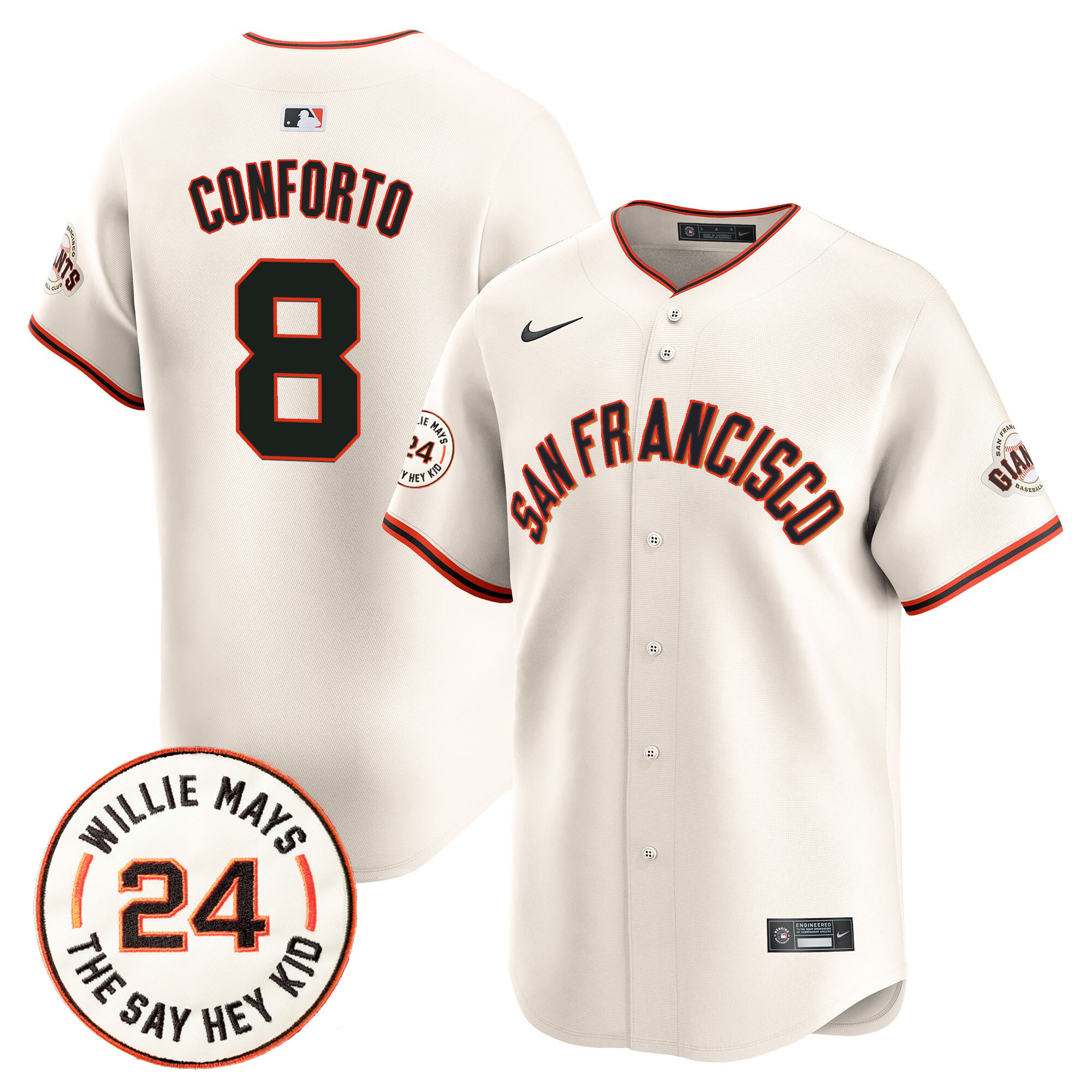 Men's San Francisco Giants 2024 Willie Mays Patch Vapor Premier Limited Jersey V5 - All Stitched