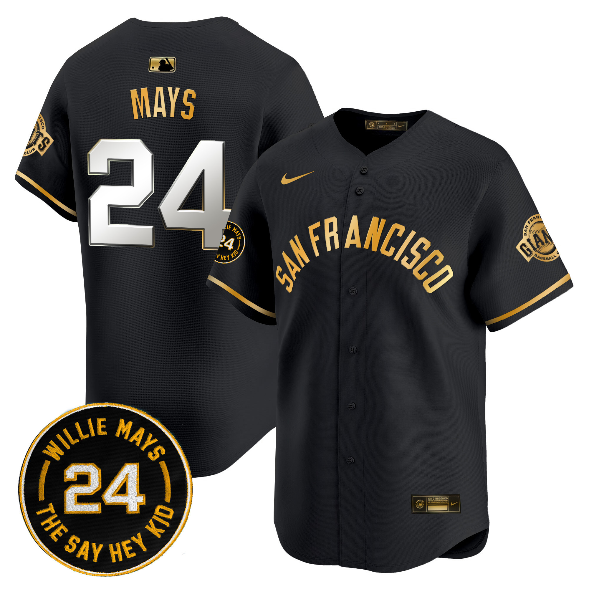 Men's San Francisco Giants 2024 Willie Mays Patch Vapor Premier Limited Jersey V5 - All Stitched