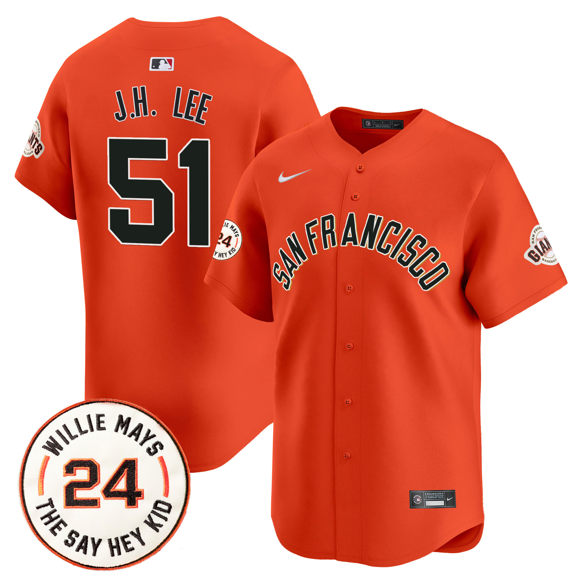 Men's San Francisco Giants 2024 Willie Mays Patch Vapor Premier Limited Jersey V5 - All Stitched