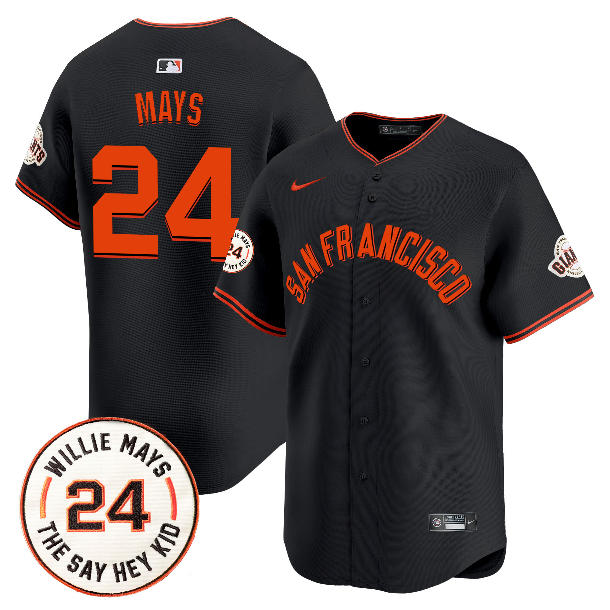 Men's San Francisco Giants 2024 Willie Mays Patch Vapor Premier Limited Jersey V5 - All Stitched