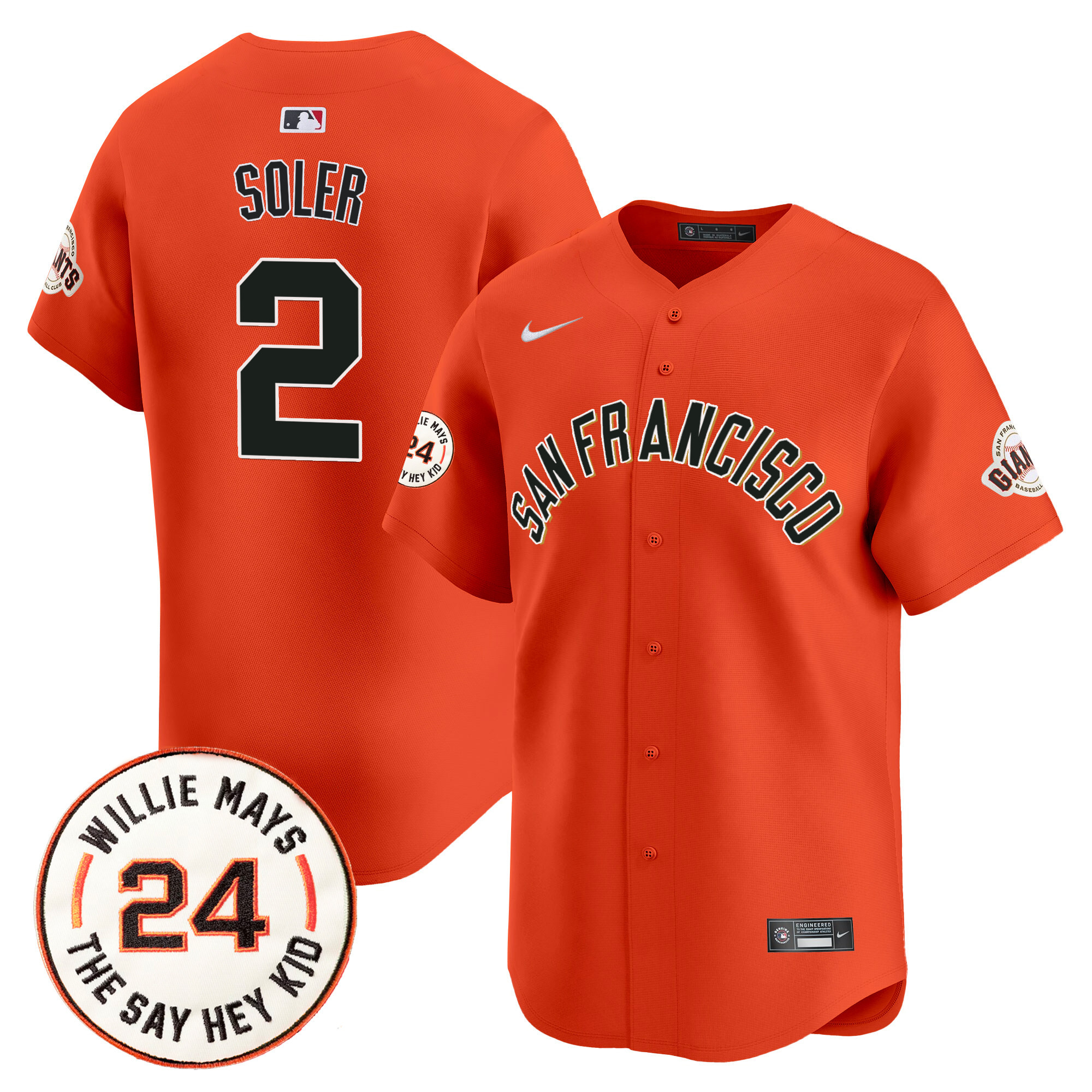Men's San Francisco Giants 2024 Willie Mays Patch Vapor Premier Limited Jersey V5 - All Stitched