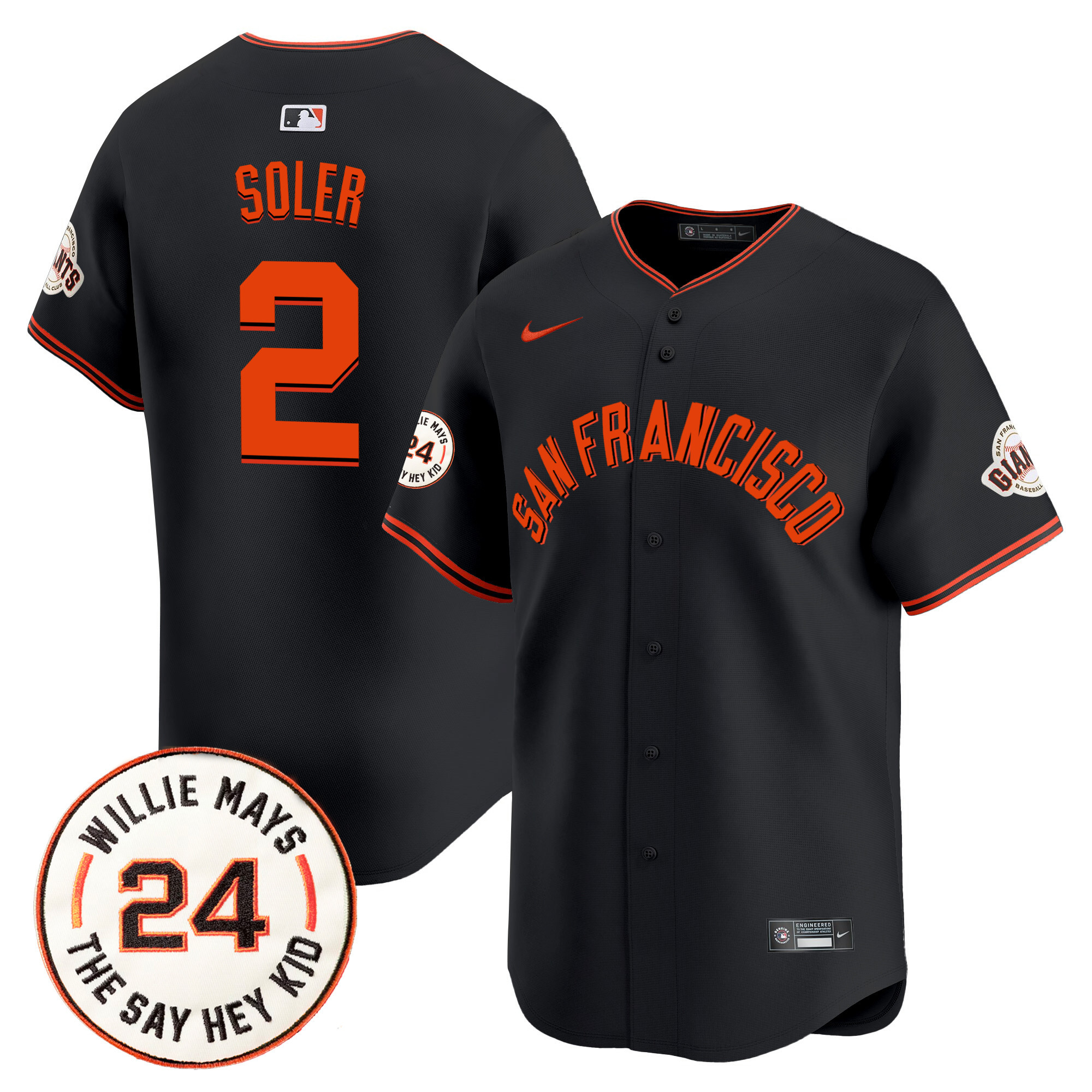Men's San Francisco Giants 2024 Willie Mays Patch Vapor Premier Limited Jersey V5 - All Stitched