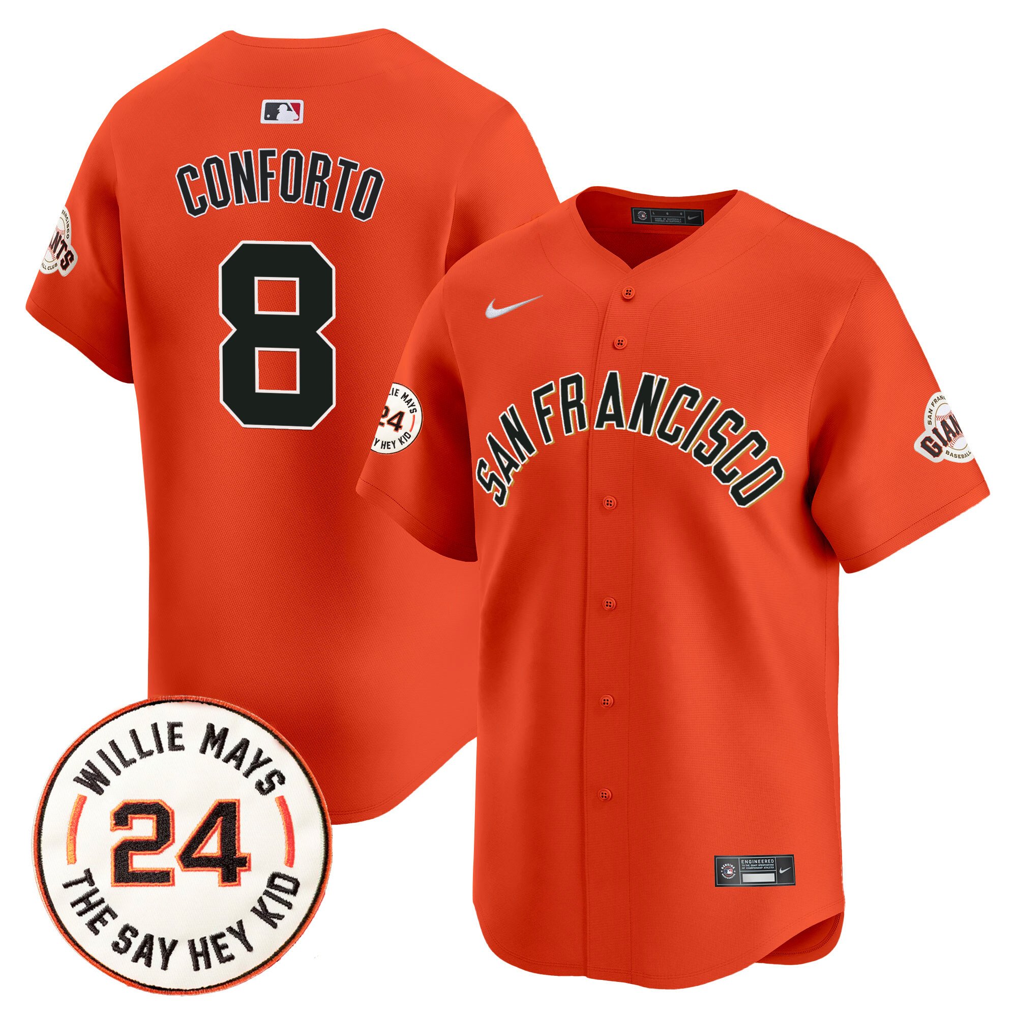 Men's San Francisco Giants 2024 Willie Mays Patch Vapor Premier Limited Jersey V5 - All Stitched
