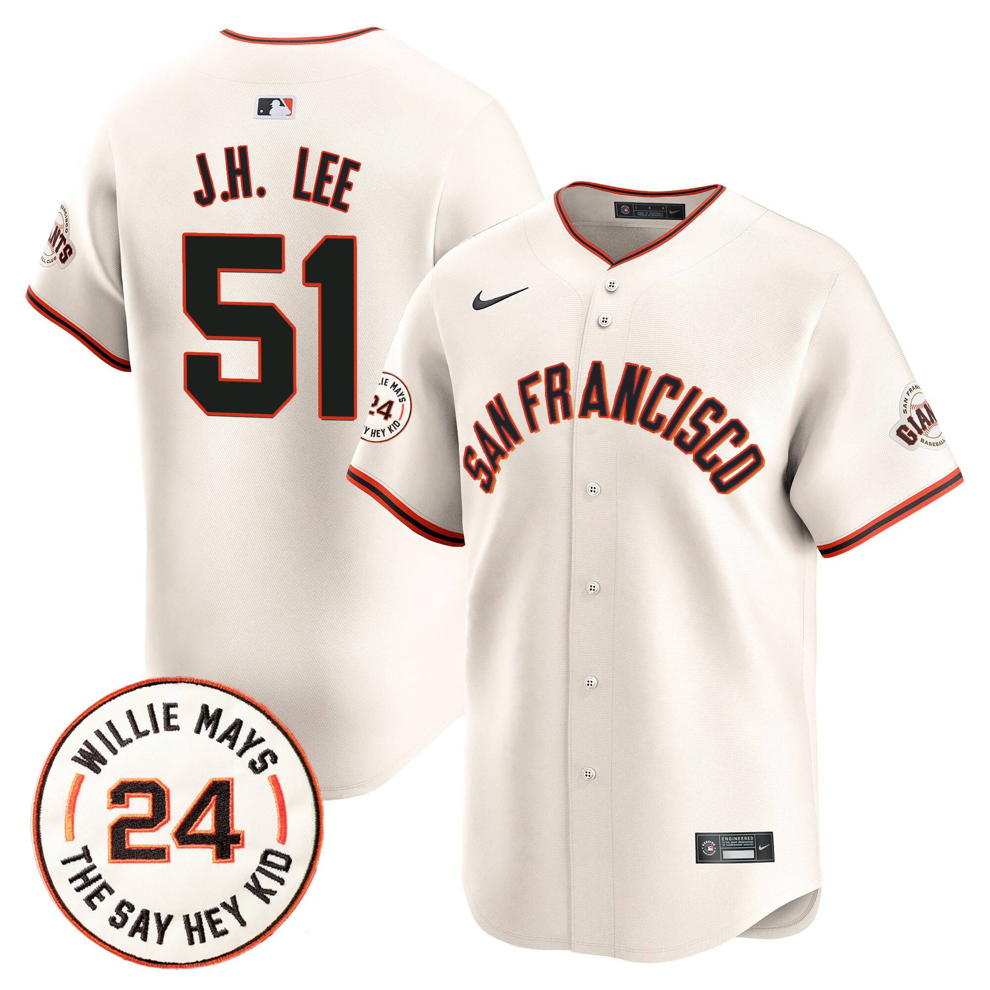 Men's San Francisco Giants 2024 Willie Mays Patch Vapor Premier Limited Jersey V5 - All Stitched