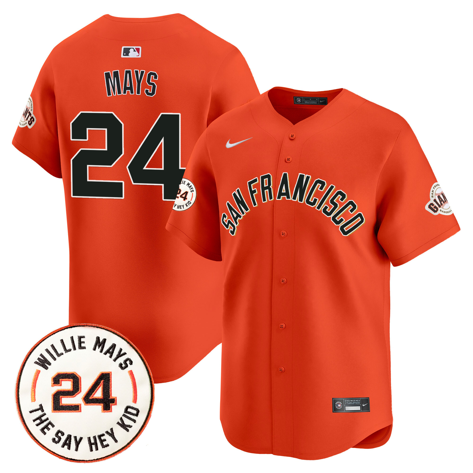 Men's San Francisco Giants 2024 Willie Mays Patch Vapor Premier Limited Jersey V5 - All Stitched