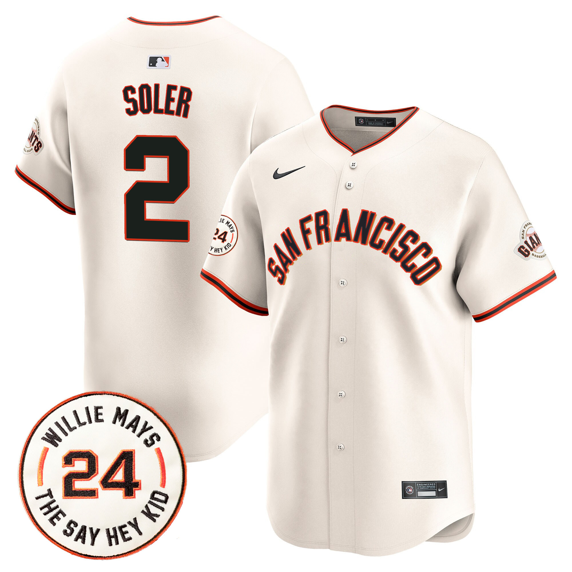 Men's San Francisco Giants 2024 Willie Mays Patch Vapor Premier Limited Jersey V5 - All Stitched