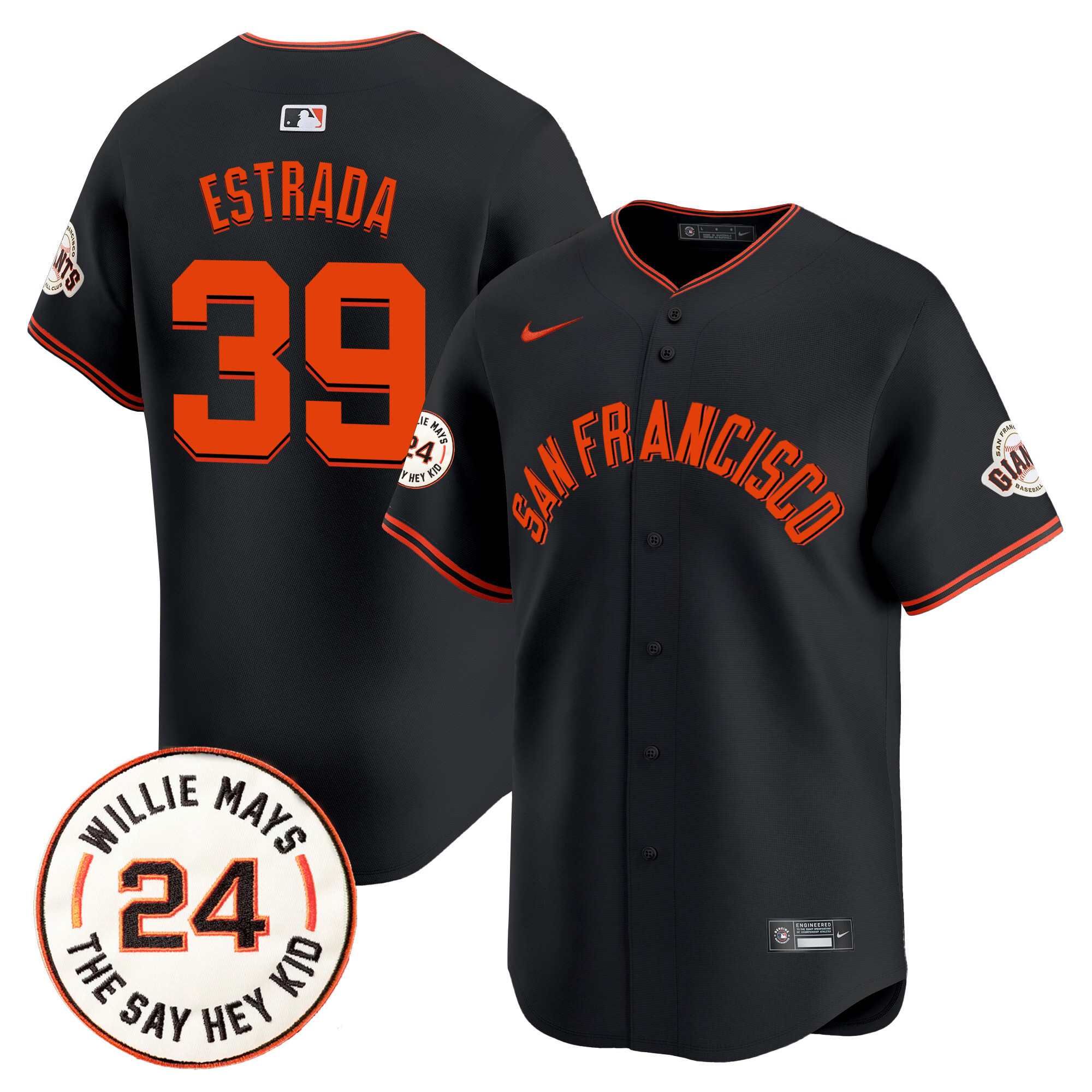 Men's San Francisco Giants 2024 Willie Mays Patch Vapor Premier Limited Jersey V5 - All Stitched