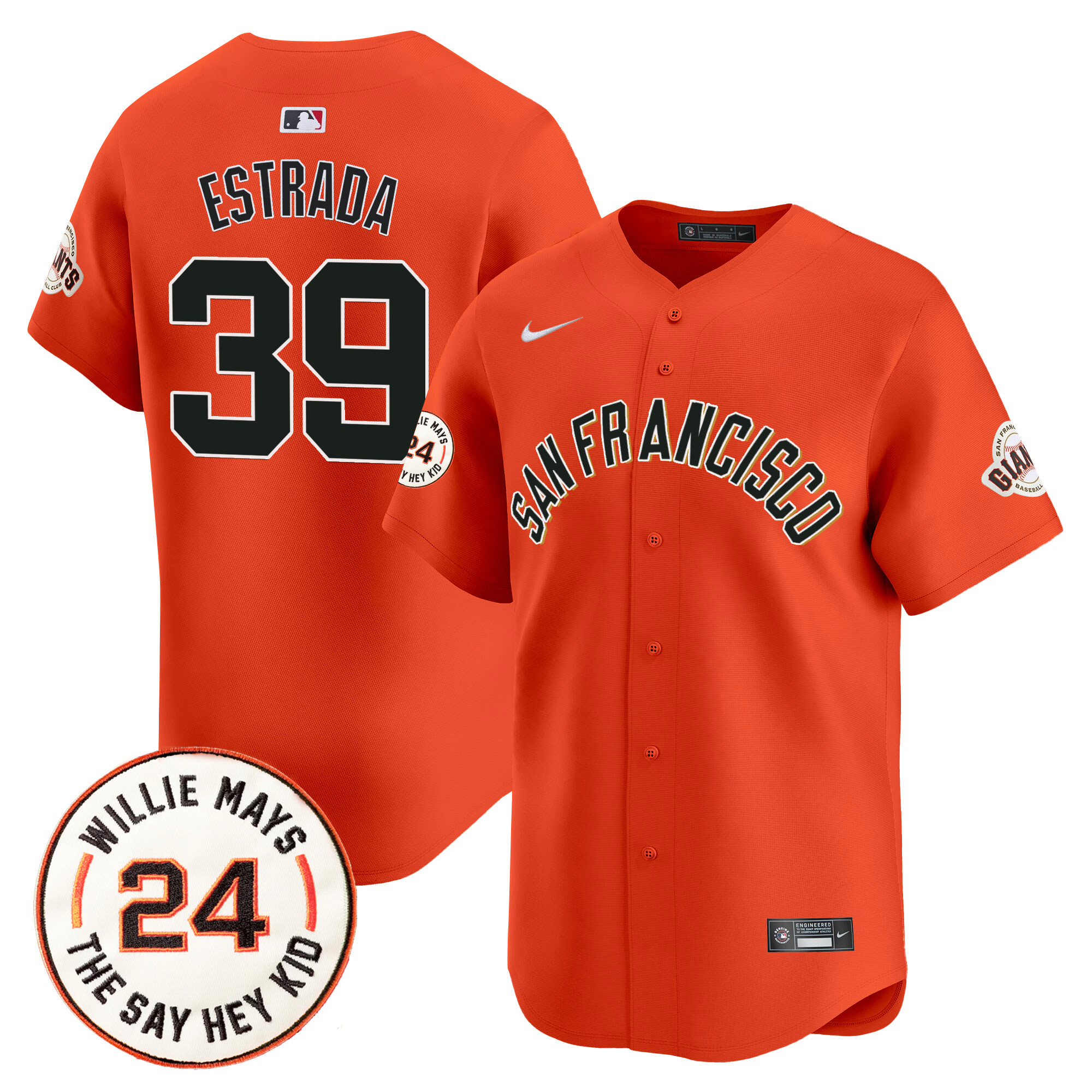 Men's San Francisco Giants 2024 Willie Mays Patch Vapor Premier Limited Jersey V5 - All Stitched