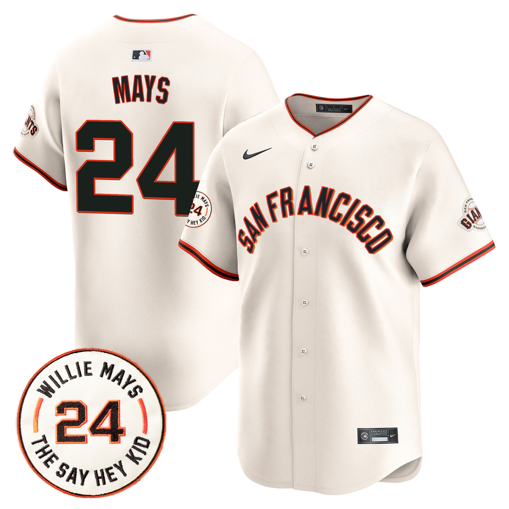 Men's San Francisco Giants 2024 Willie Mays Patch Vapor Premier Limited Jersey V5 - All Stitched
