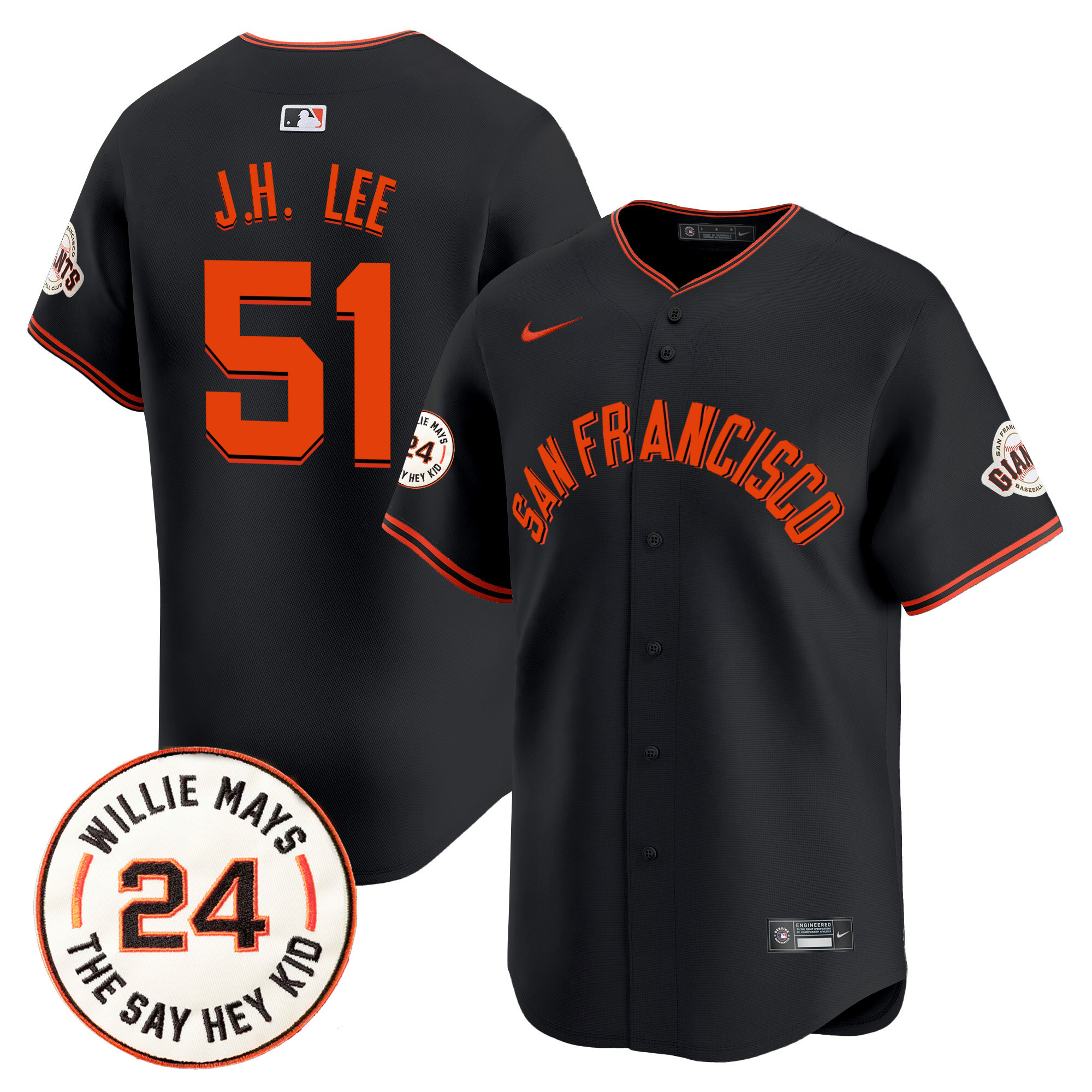 Men's San Francisco Giants 2024 Willie Mays Patch Vapor Premier Limited Jersey V5 - All Stitched