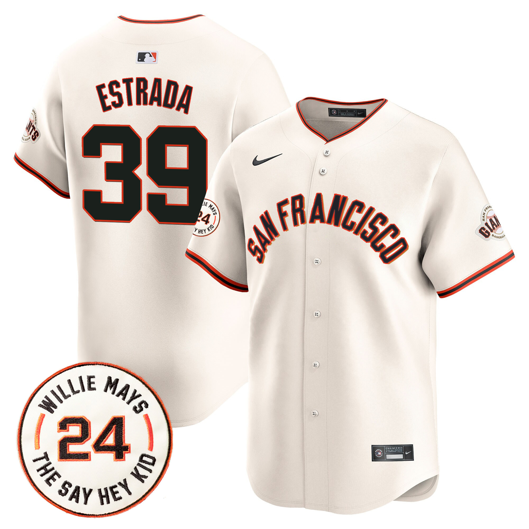 Men's San Francisco Giants 2024 Willie Mays Patch Vapor Premier Limited Jersey V5 - All Stitched